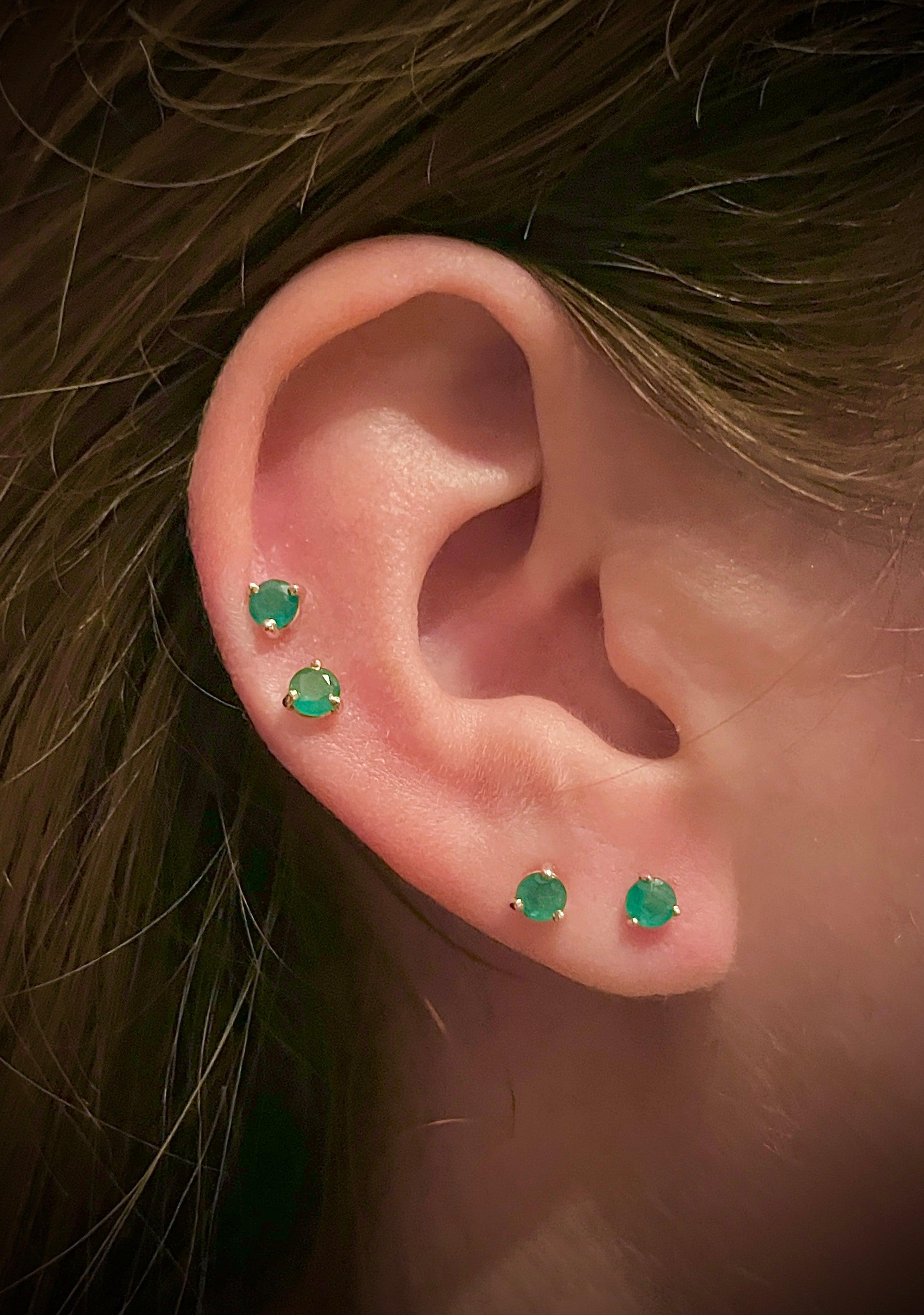 2 Carat Round Cut Natural Emerald Stud Earrings in 14K Yellow Gold 3-Prong Martini Setting-Earrings-ASSAY