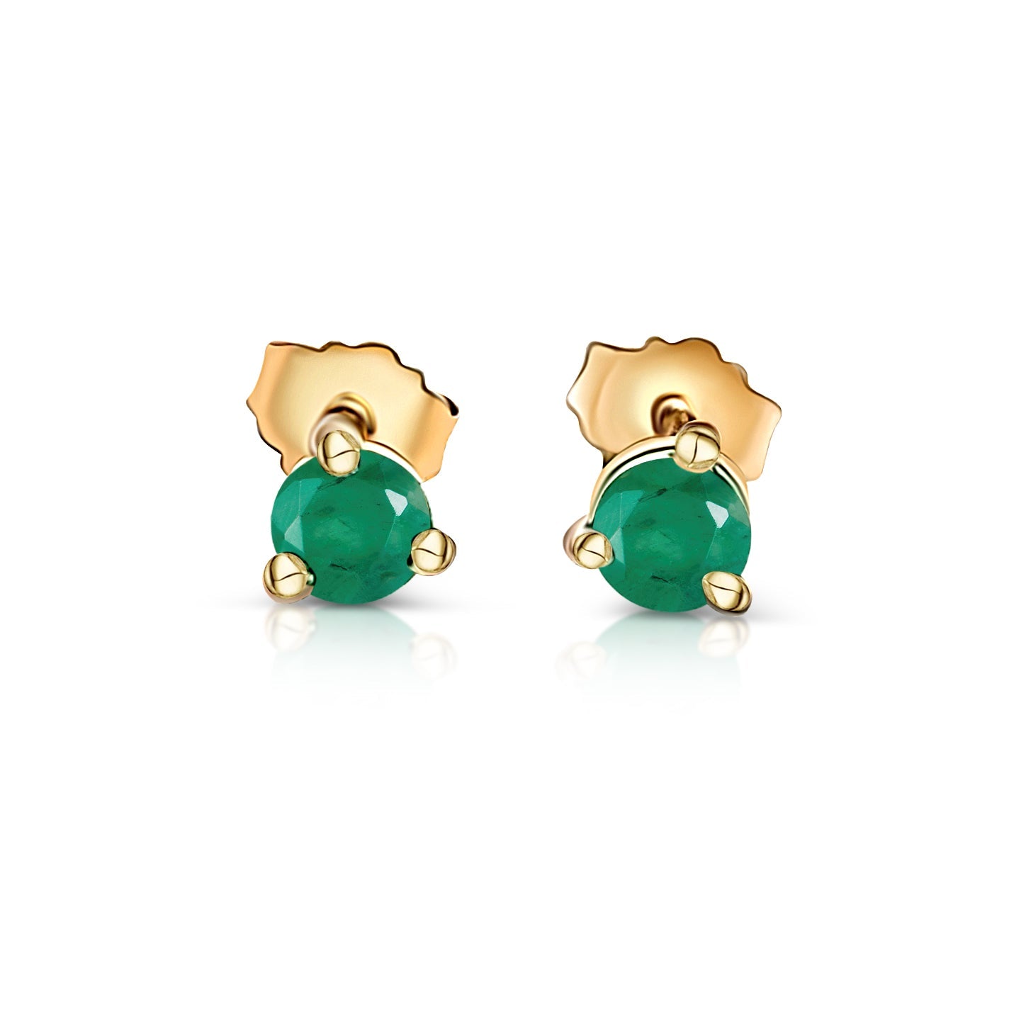 2 Carat Round Cut Natural Emerald Stud Earrings in 14K Yellow Gold 3-Prong Martini Setting-Earrings-ASSAY