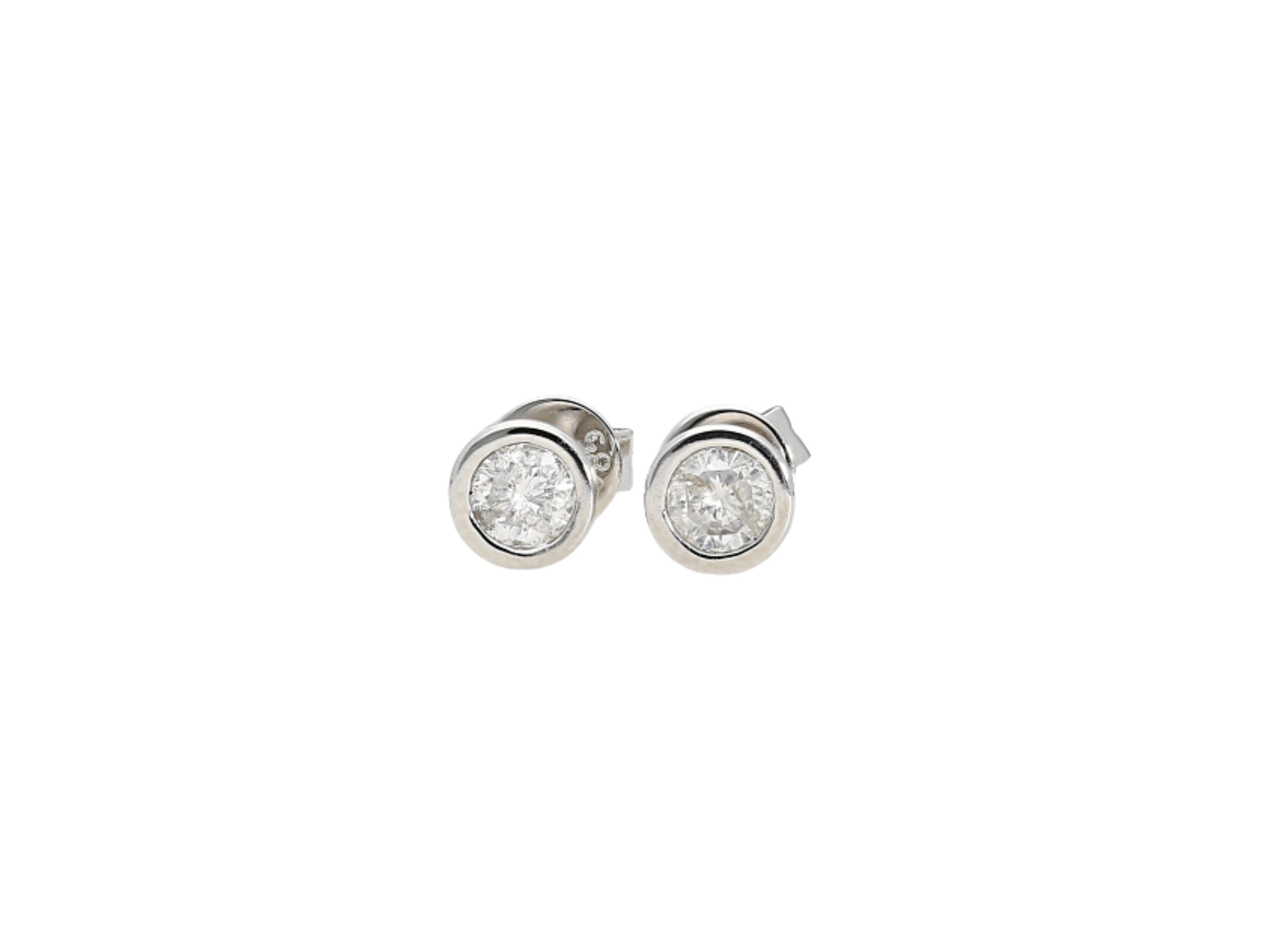 3 CTTW Bezel Set Natural Diamond Stud Earrings in 14k White Gold | 3.5 MM-Earrings-ASSAY