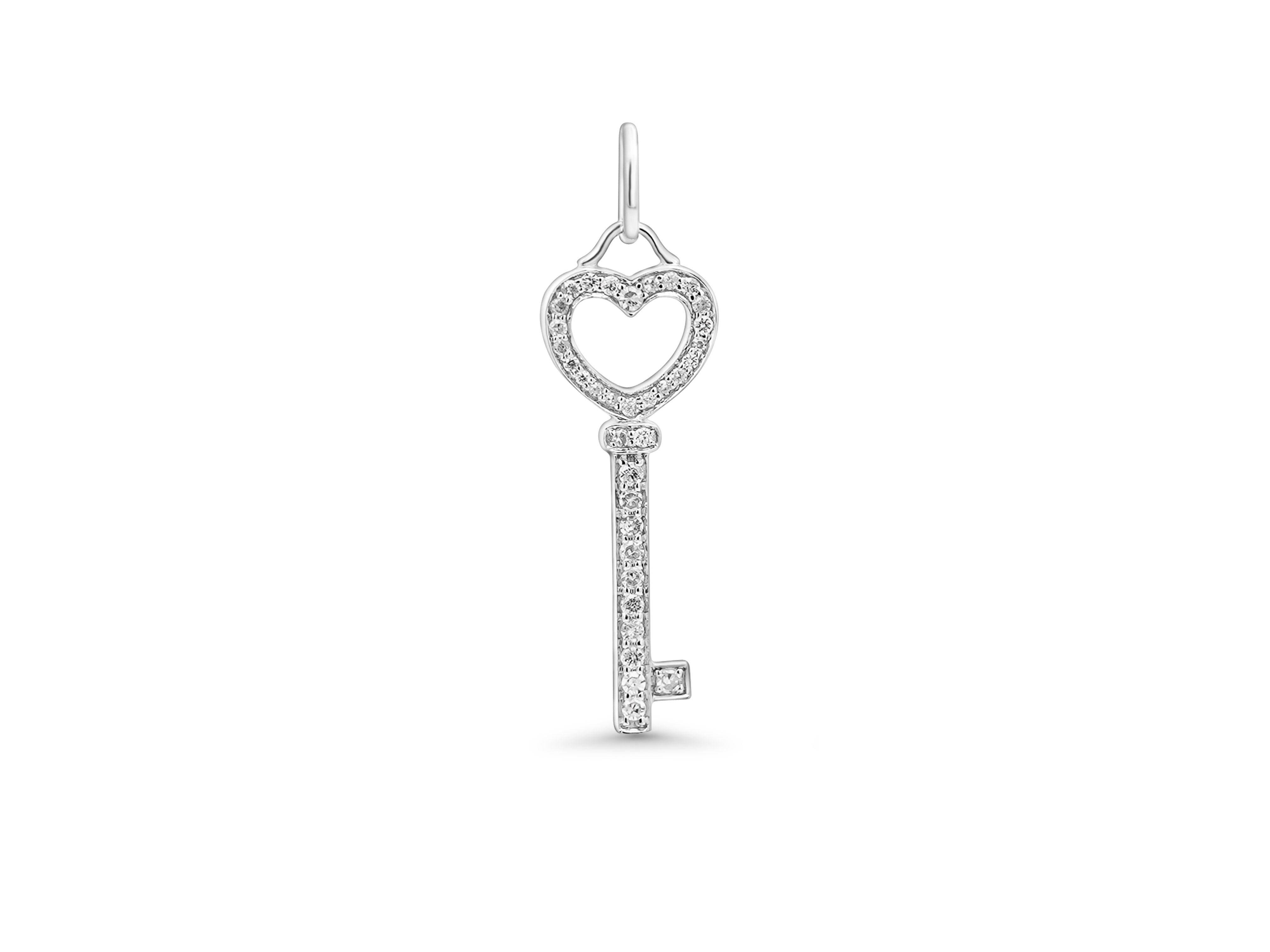 14K White Gold Natural Diamond Key To My Heart Pendant Necklace-Pendants-ASSAY