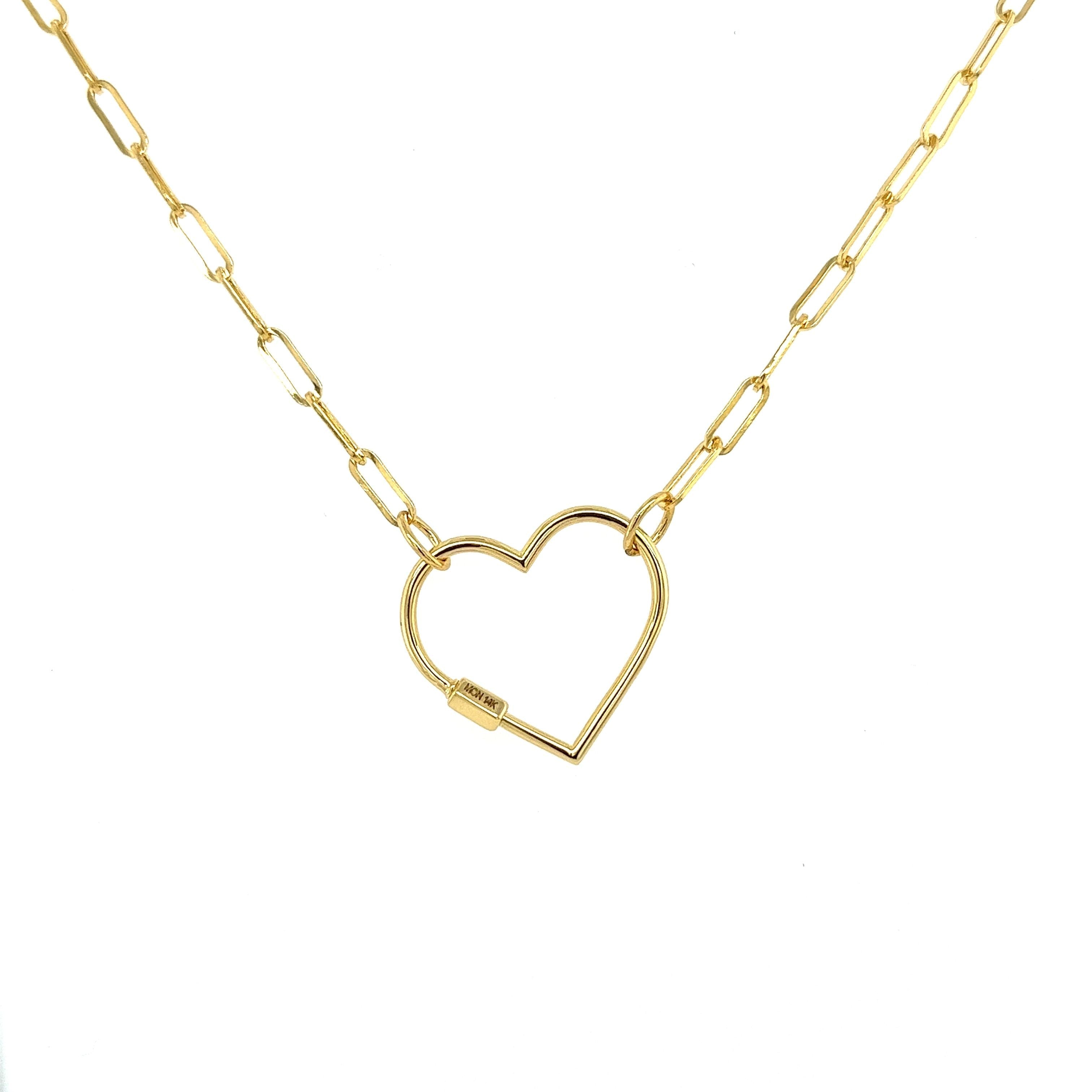 14kt Real Gold Heart Charm Necklace with Paper Clip Chain