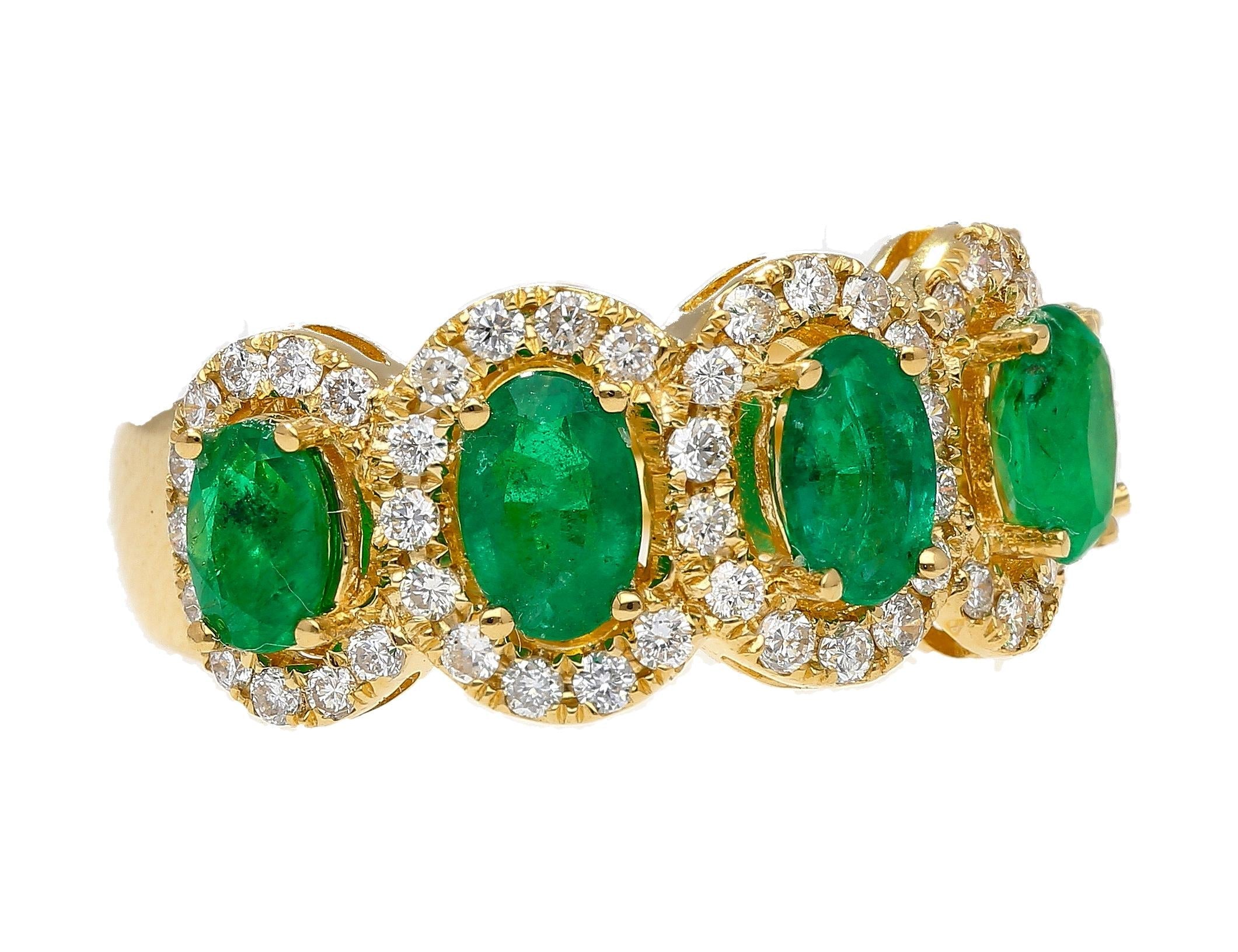 2.11 Carat Oval Cut Emerald and Diamond Wedding Band in 18K Gold