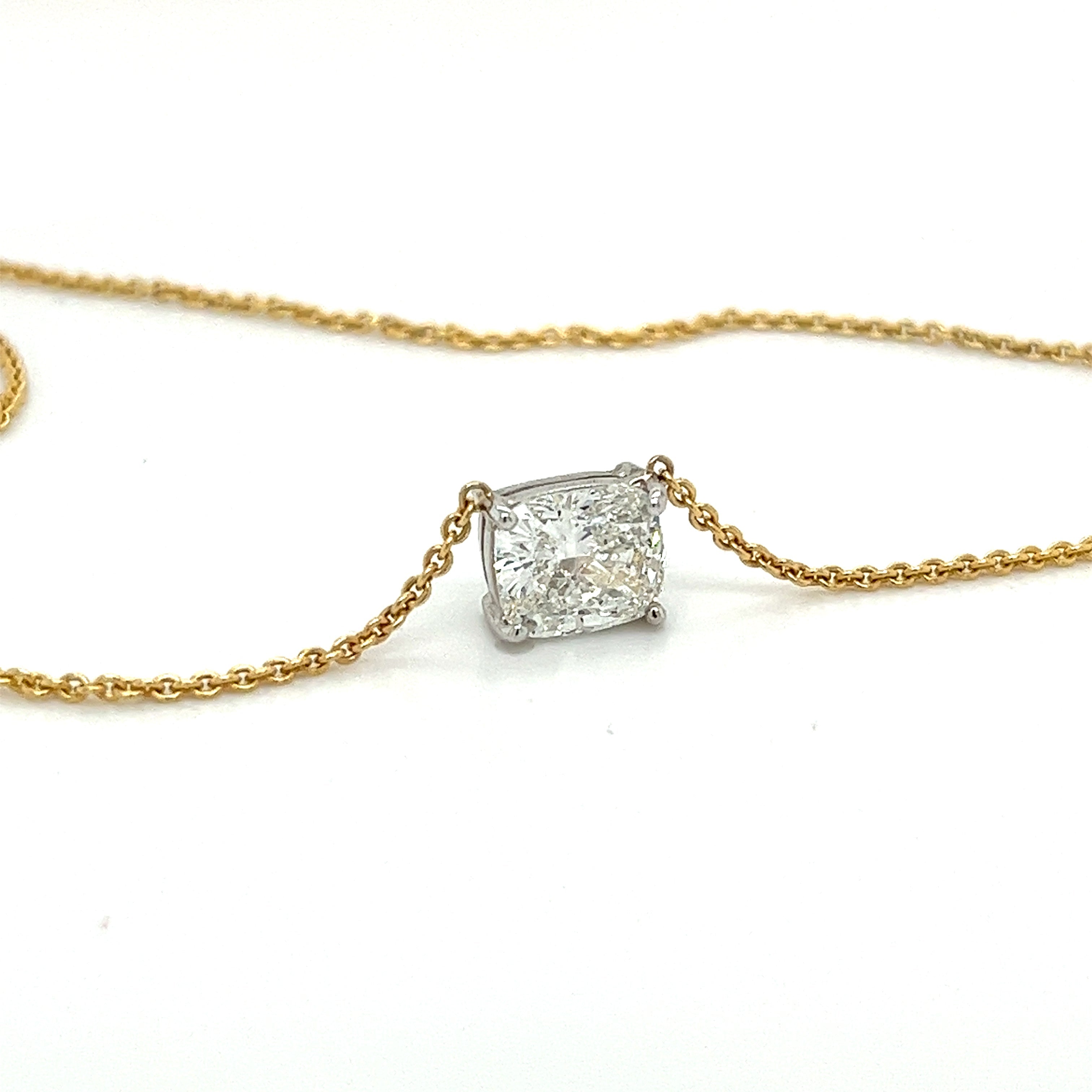 2.56 Carat Cushion Cut Lab Grown Diamond Floating Connected Necklace in 18K Gold-Necklaces-ASSAY