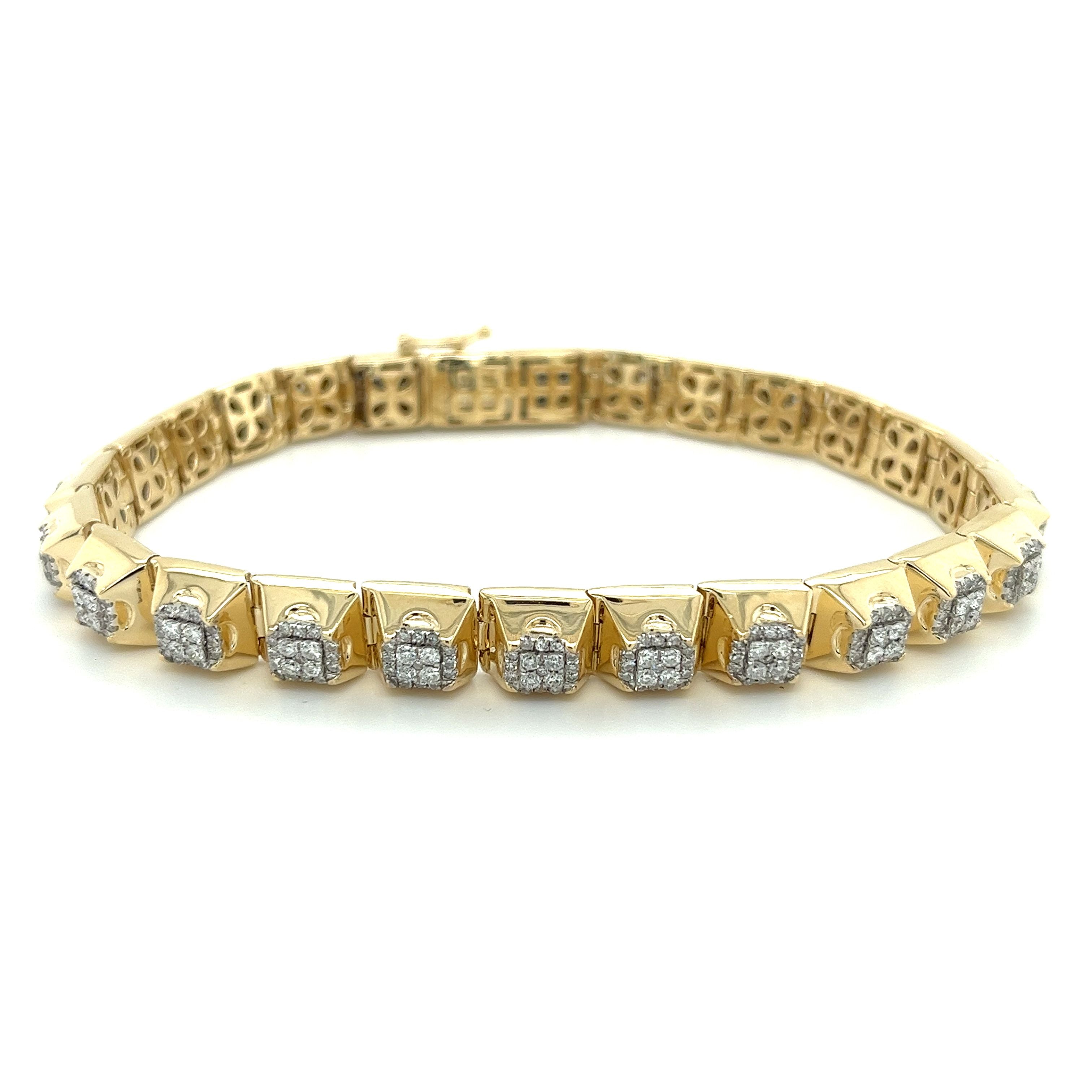 6 Carat TW 14K Solid Gold Men's Two Tone Square Shaped Diamond Link Bracelet-Bracelet-ASSAY