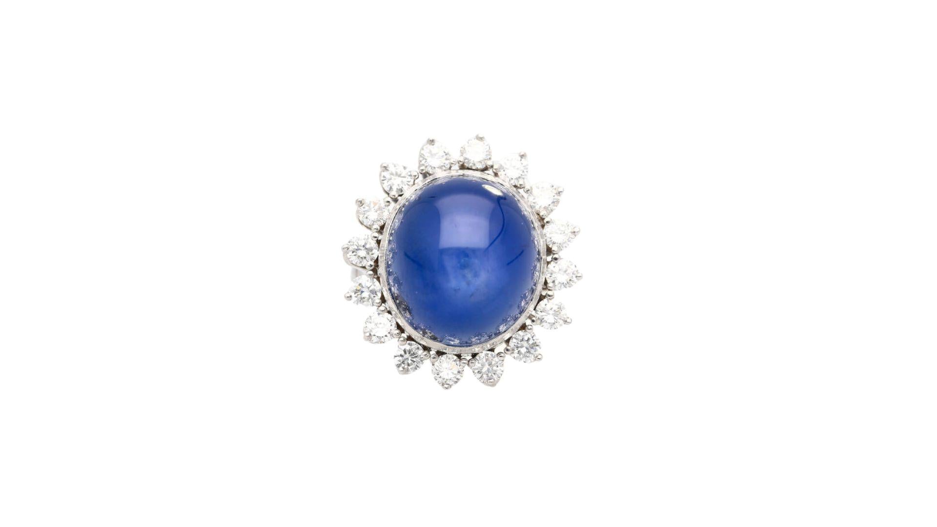 AGL Certified 30 Carat No Heat Ceylon Blue Star Sapphire & Diamond Halo Ring