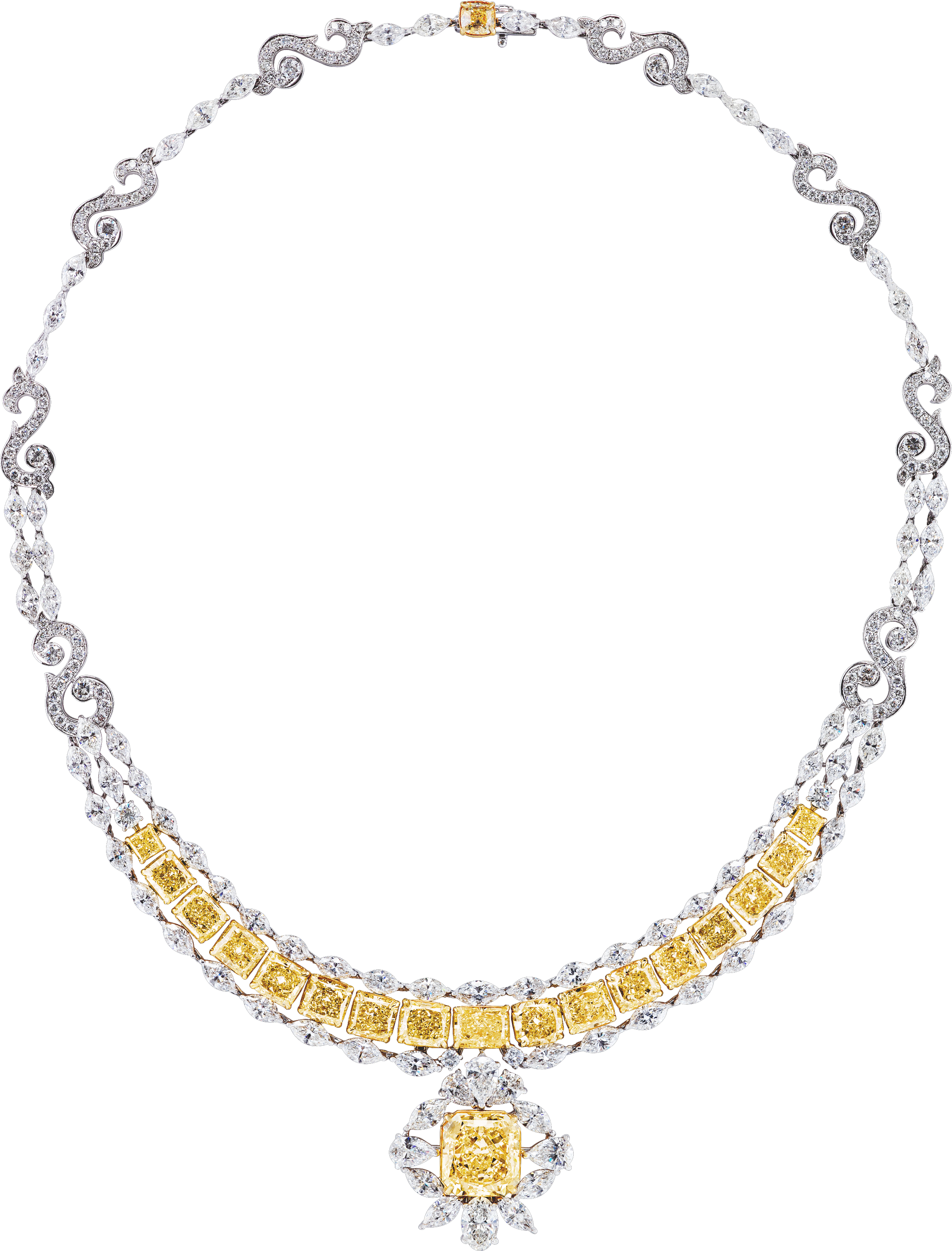 Extraordinary GIA Certified 50 Carat Fancy Yellow Diamond Necklace in 18K Gold-Necklace-ASSAY