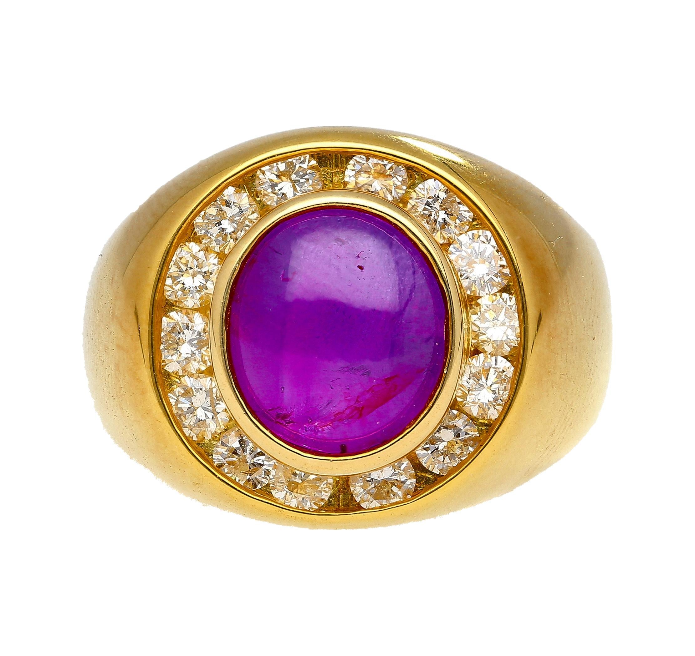 Purple Star Sapphire and Diamond Dome Ring