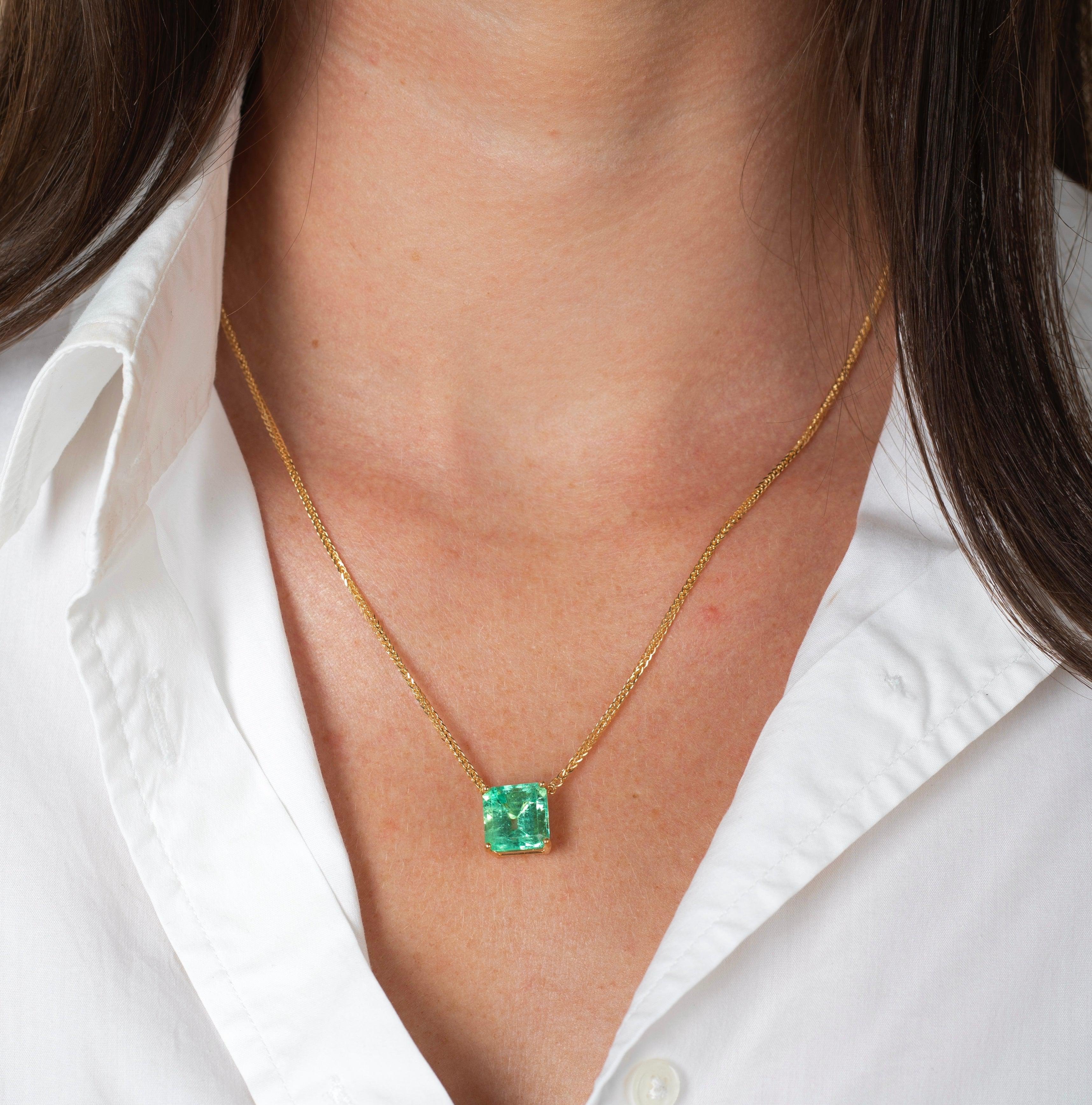 GRS Certified 5.83 Carat Colombian Emerald in 18K Floating Solitaire Necklace-Pendants-ASSAY