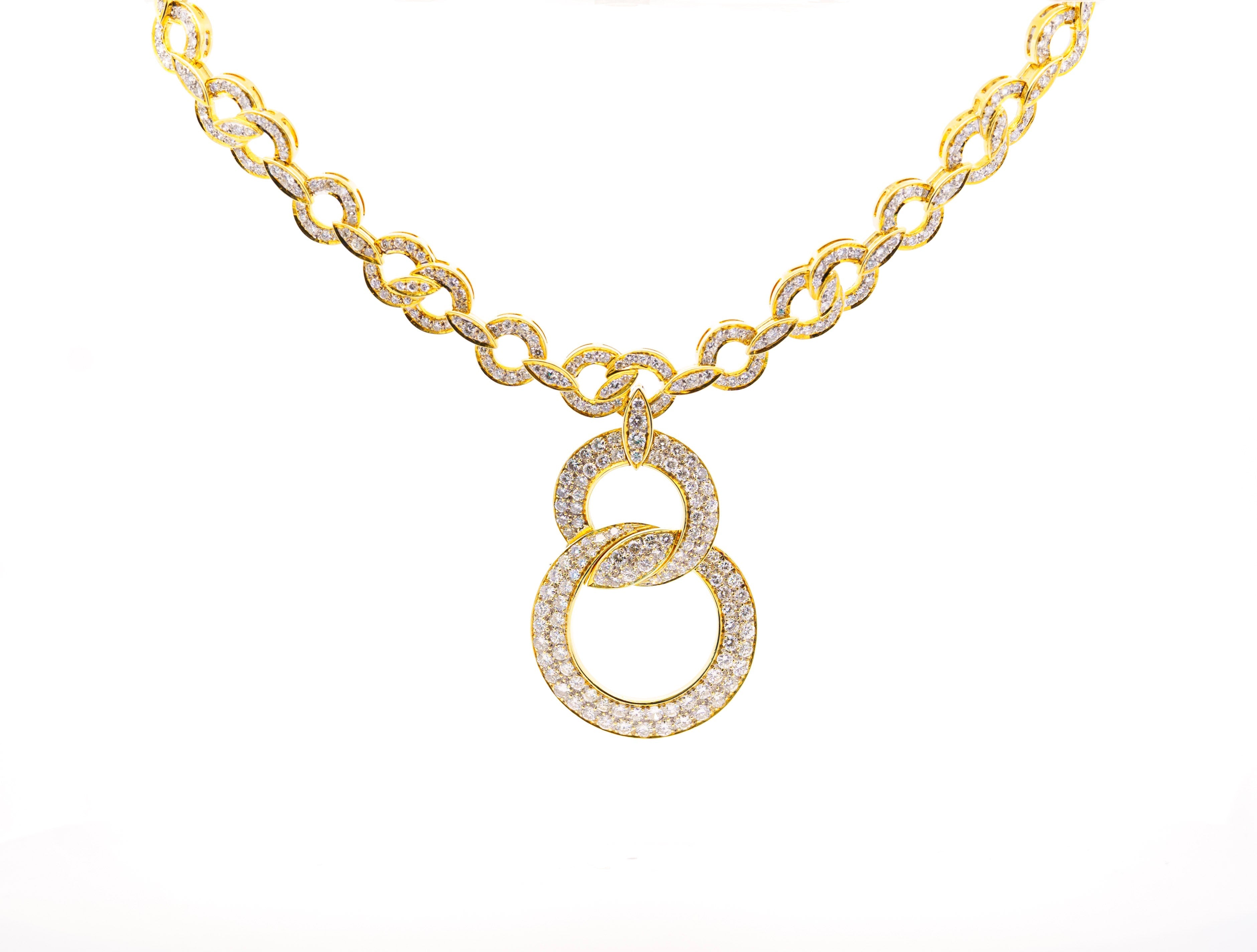 Natural Diamond 16 Carat Round-Brilliant Cut Interlocking Circle Pendant Necklace in 18K Yellow Gold-Necklace-ASSAY