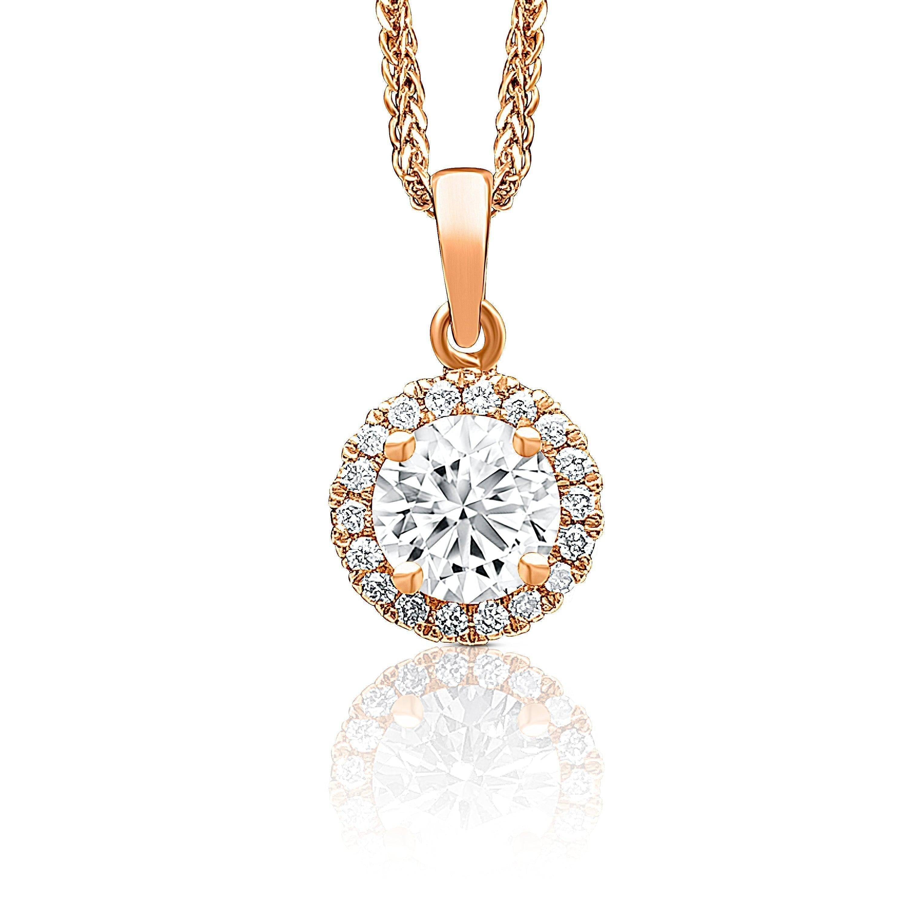 Natural Round Diamond Halo Pendant in 18k Rose Gold - ASSAY