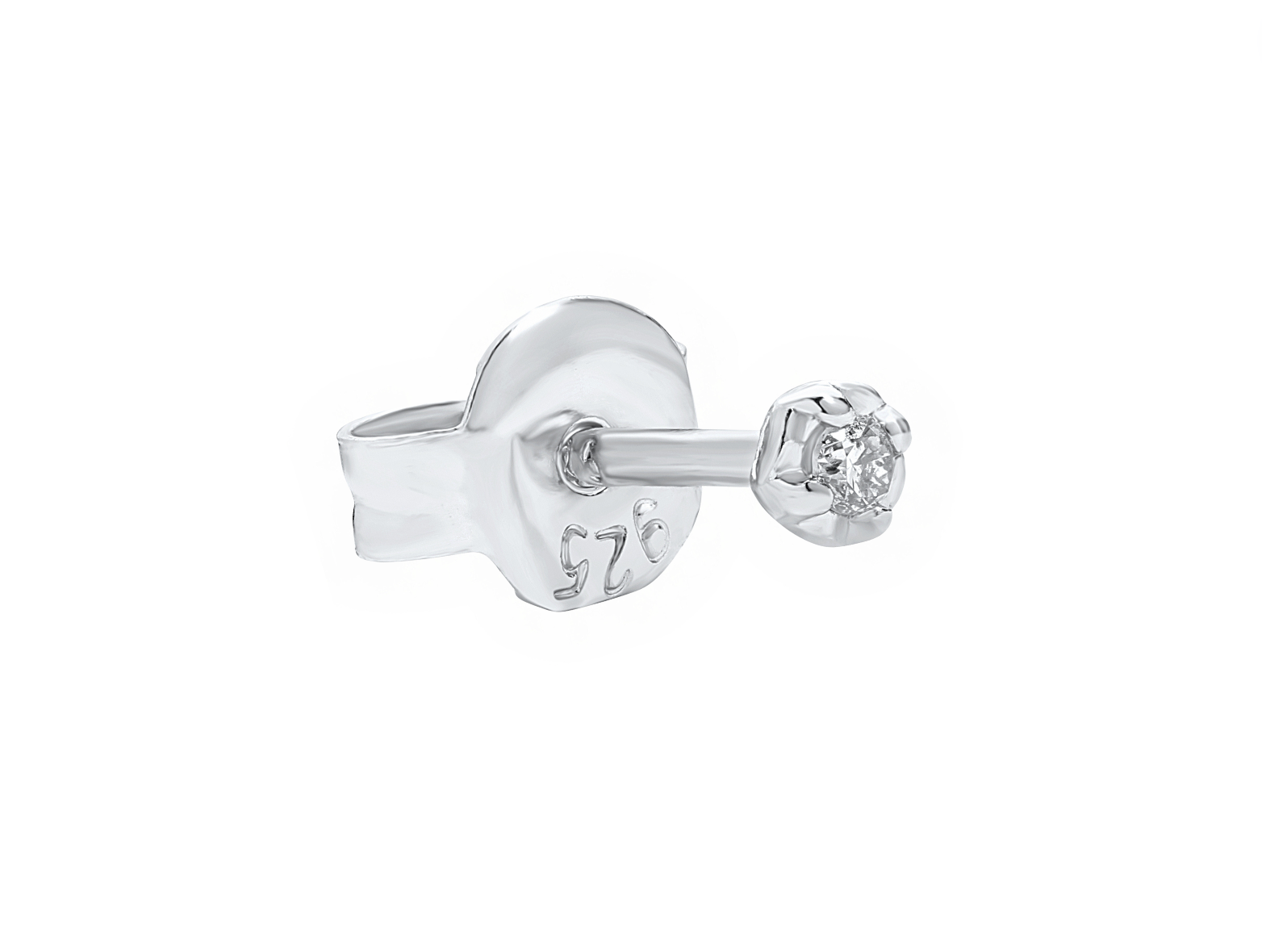 Single Stud 2.5mm Round Tiny Natural Diamond Earring in 925 Sterling Silver-Earrings-ASSAY