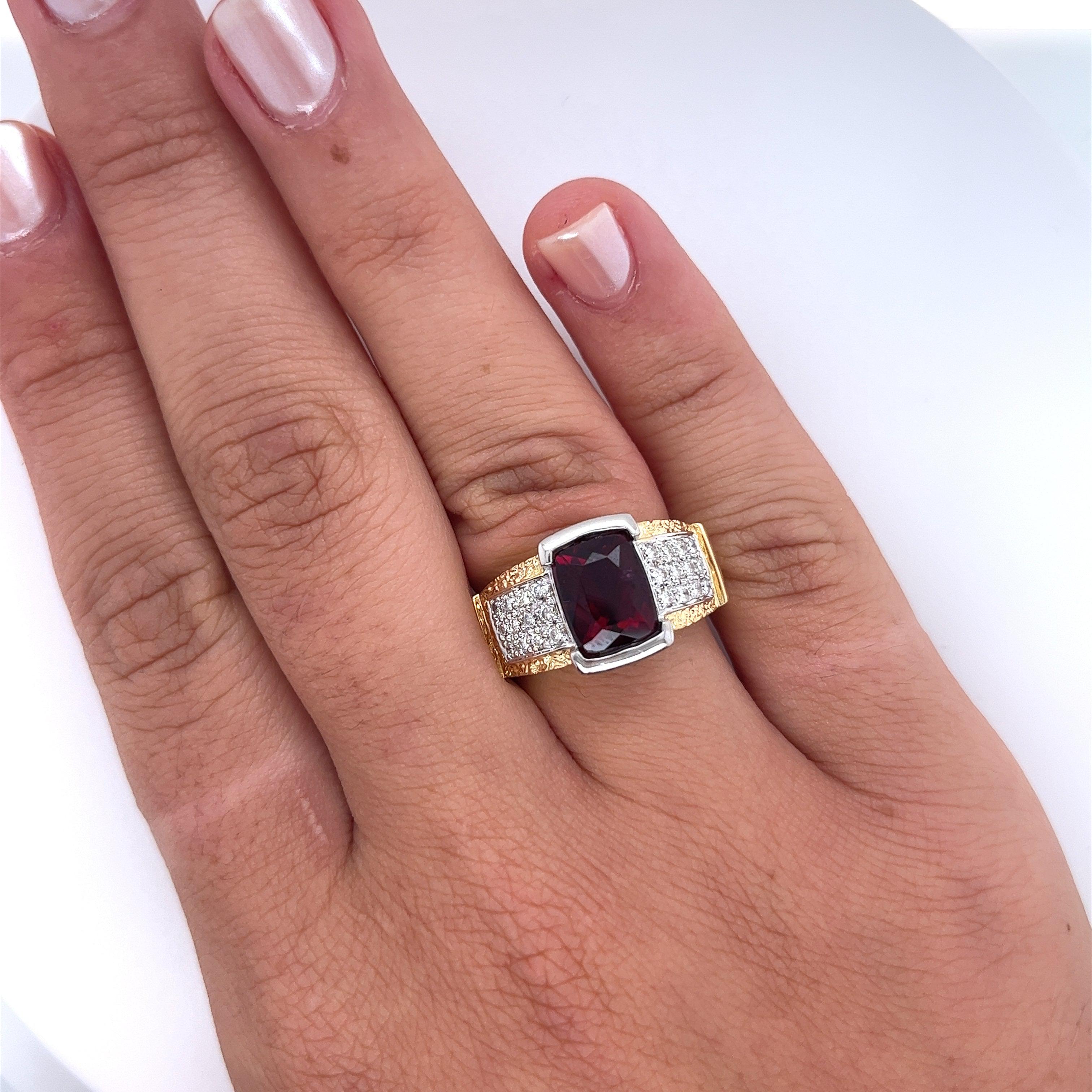 Vintage Radiant Cut 4.50 Carat Red Rubellite Tourmaline and Diamond Ring in Platinum and 18K Gold-Semi Precious Jewelry-ASSAY