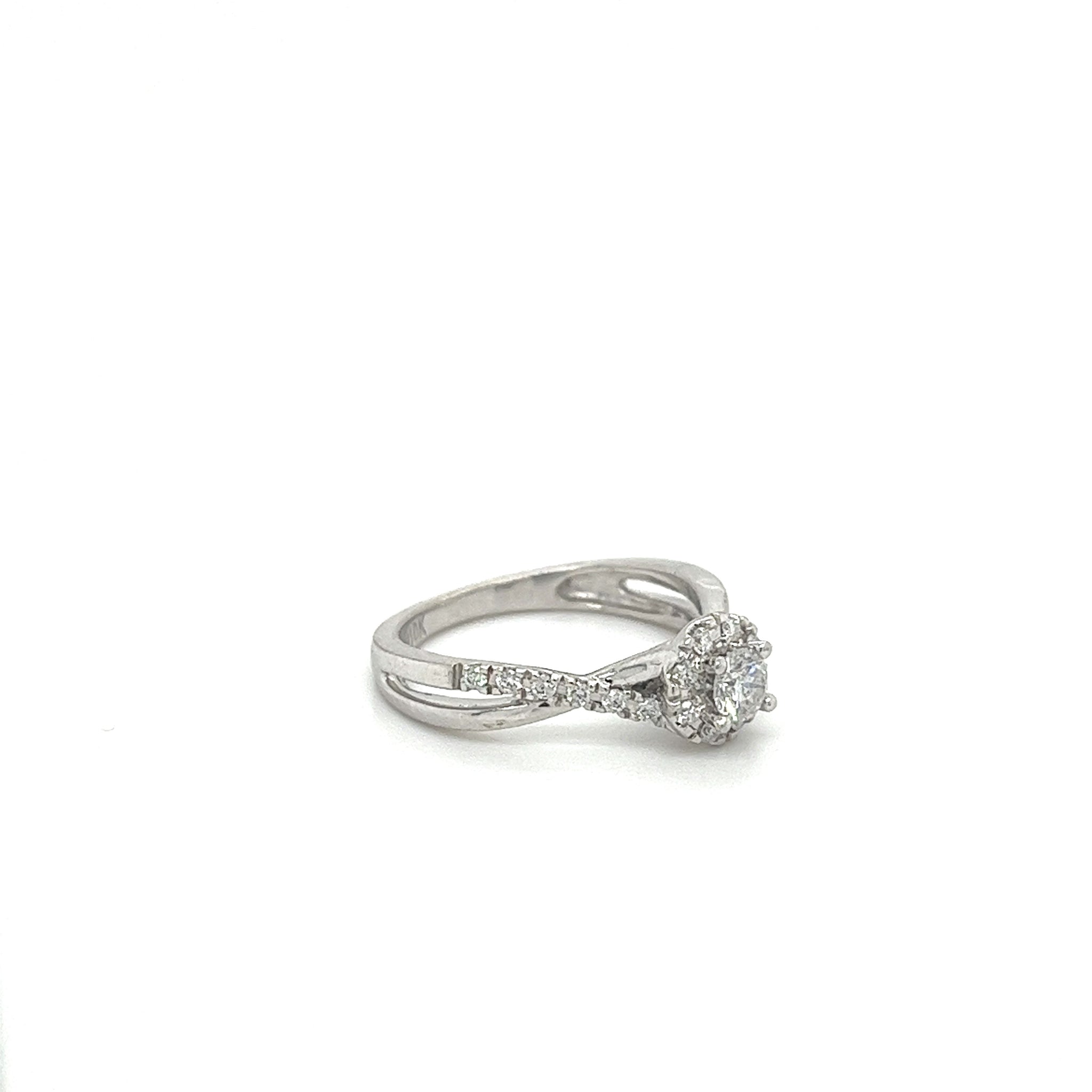 0.91 Carat Natural Diamond 10K White Gold Twisted Shank Ring