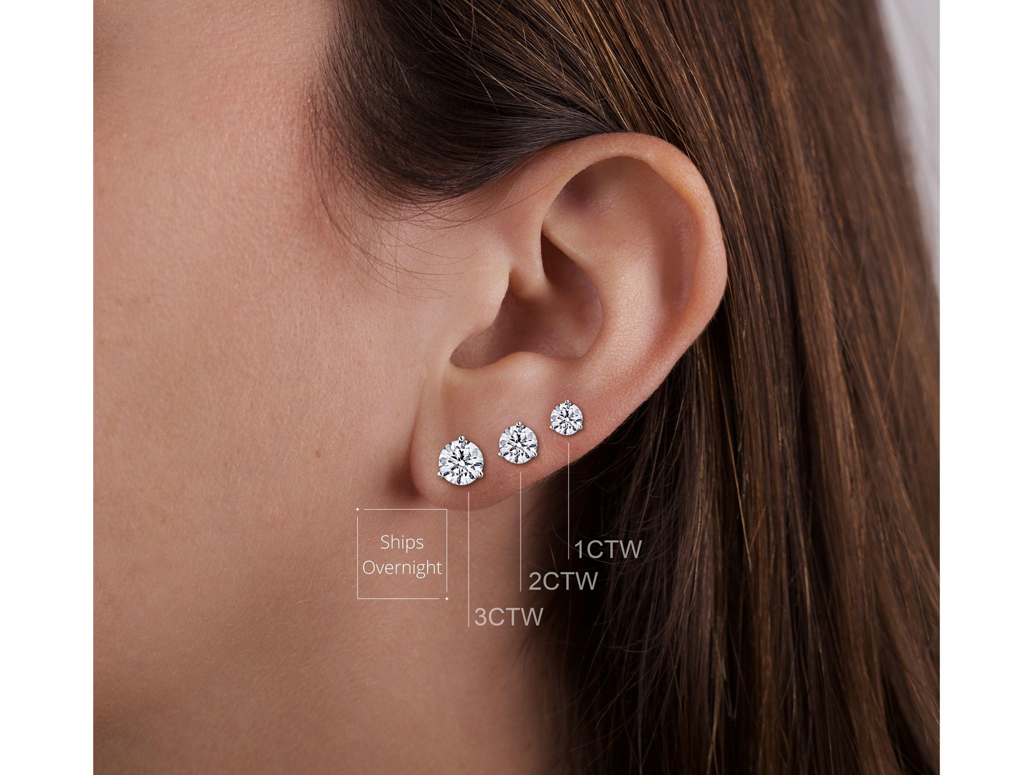 1-6 carat 3-Prong Martini Round Cut Lab Grown Diamond Stud Earrings in 14K White Gold