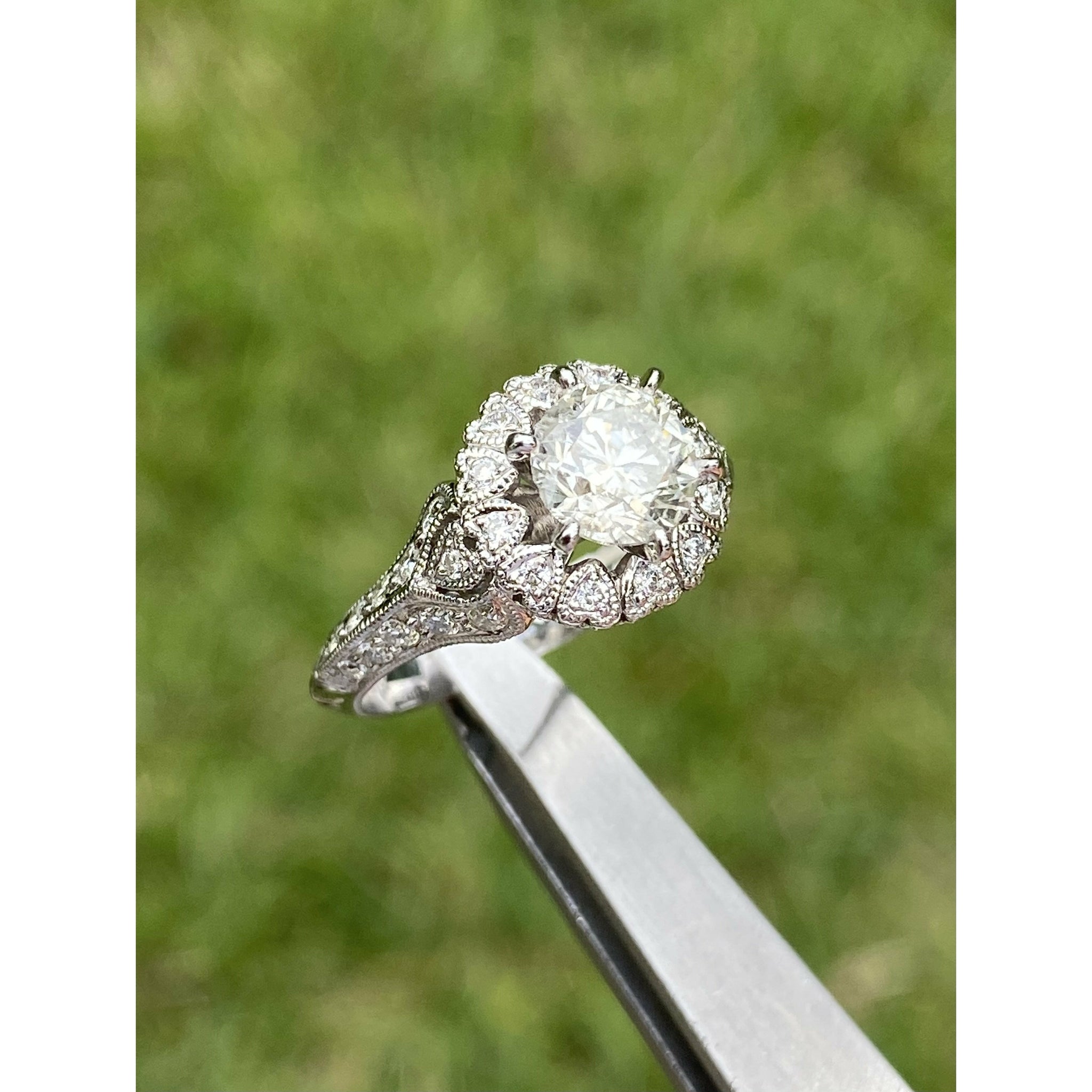 1 Carat Natural Diamond in Art Deco 14k White Gold Engagement Ring Engagement Ring