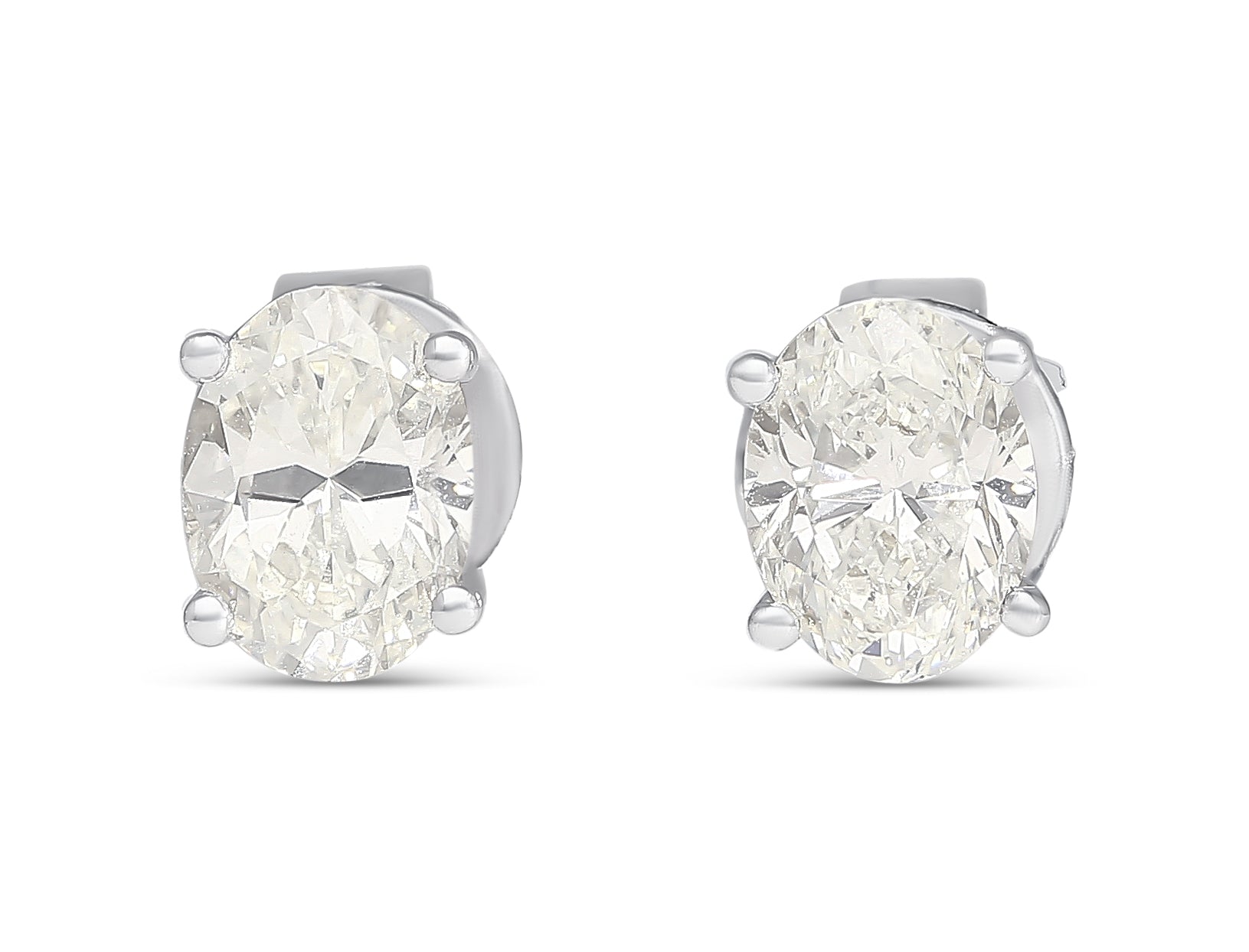 1 Carat Total Oval Cut 18K White Gold Solitaire 4-Prong Stud Earrings