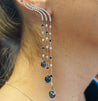 10 Carat Blue Sapphire & Diamond Dangle Drop Ear Climb Chandelier Earrings