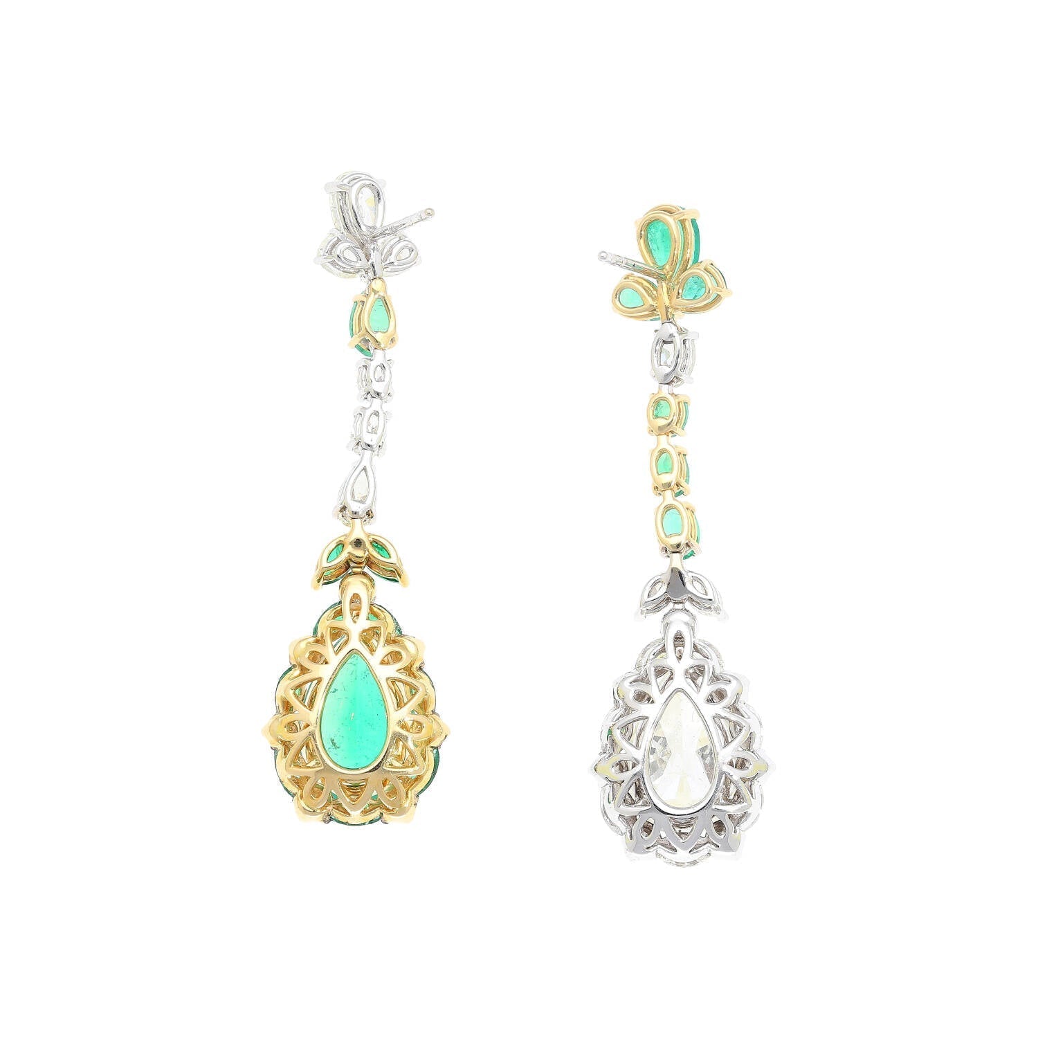 10 Carat Natural Emerald and Diamond Mirrored Drop Earrings in 18K Gold