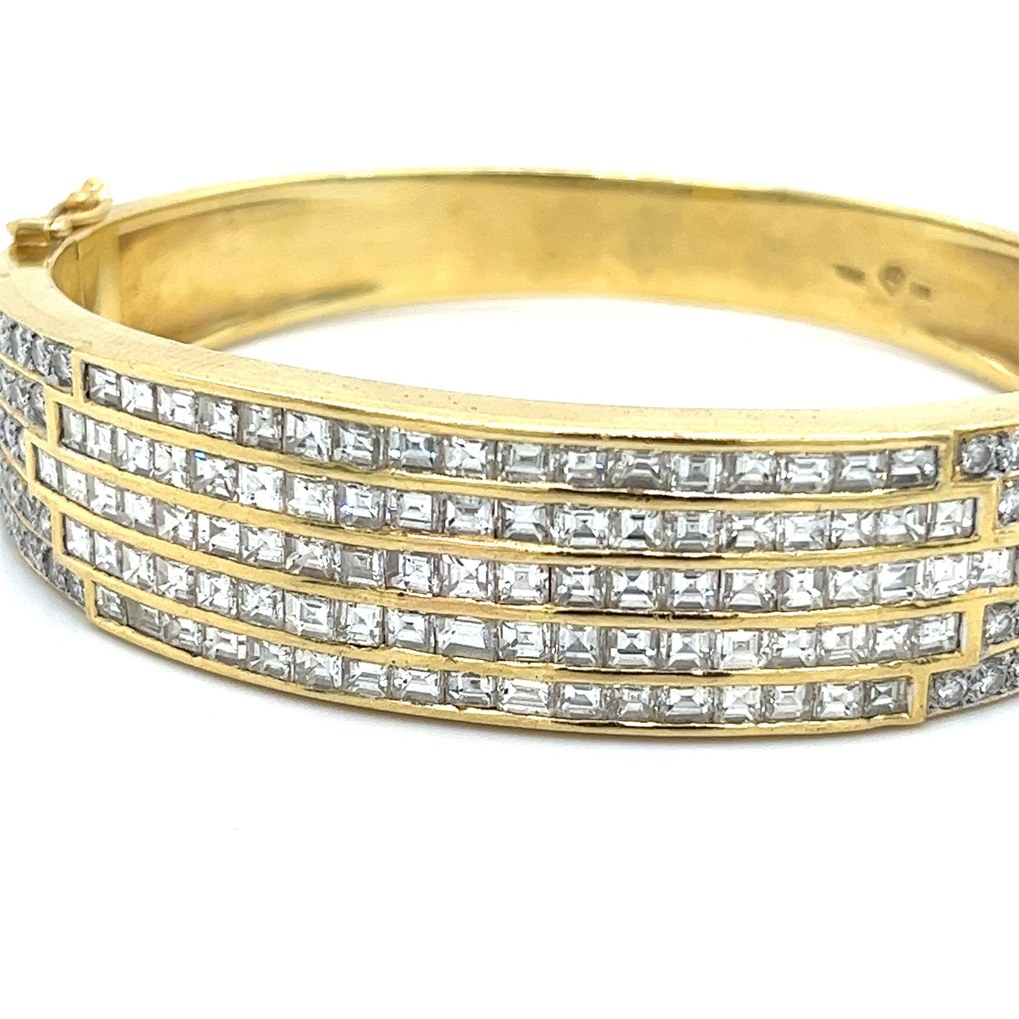 10 Carat TW Diamond Encrusted Multi Row Bangle Bracelet in 18K Yellow Gold-Bracelets-ASSAY