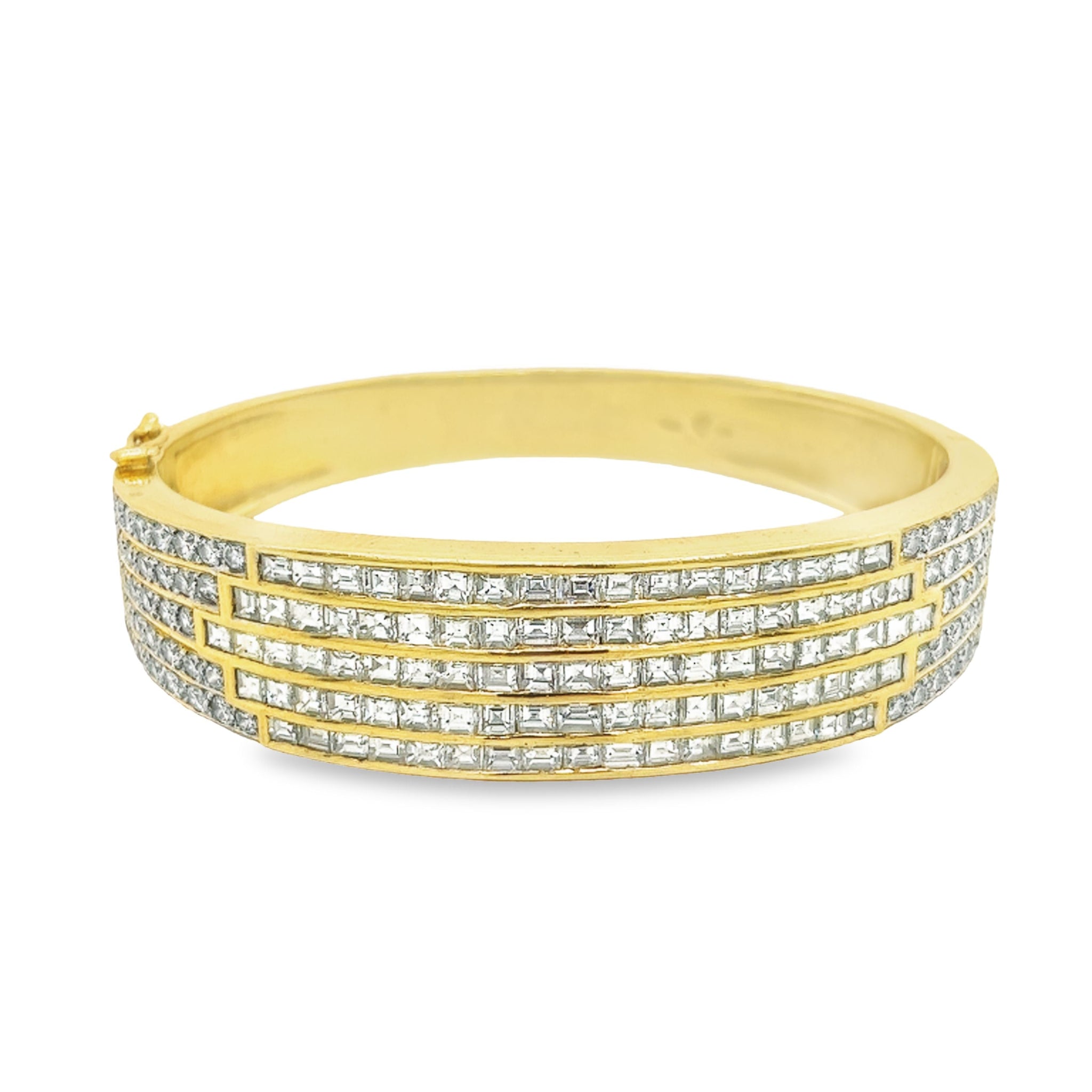14K White Gold 10 Row Mens Diamond Bracelet Cuff 30.60ct 004896