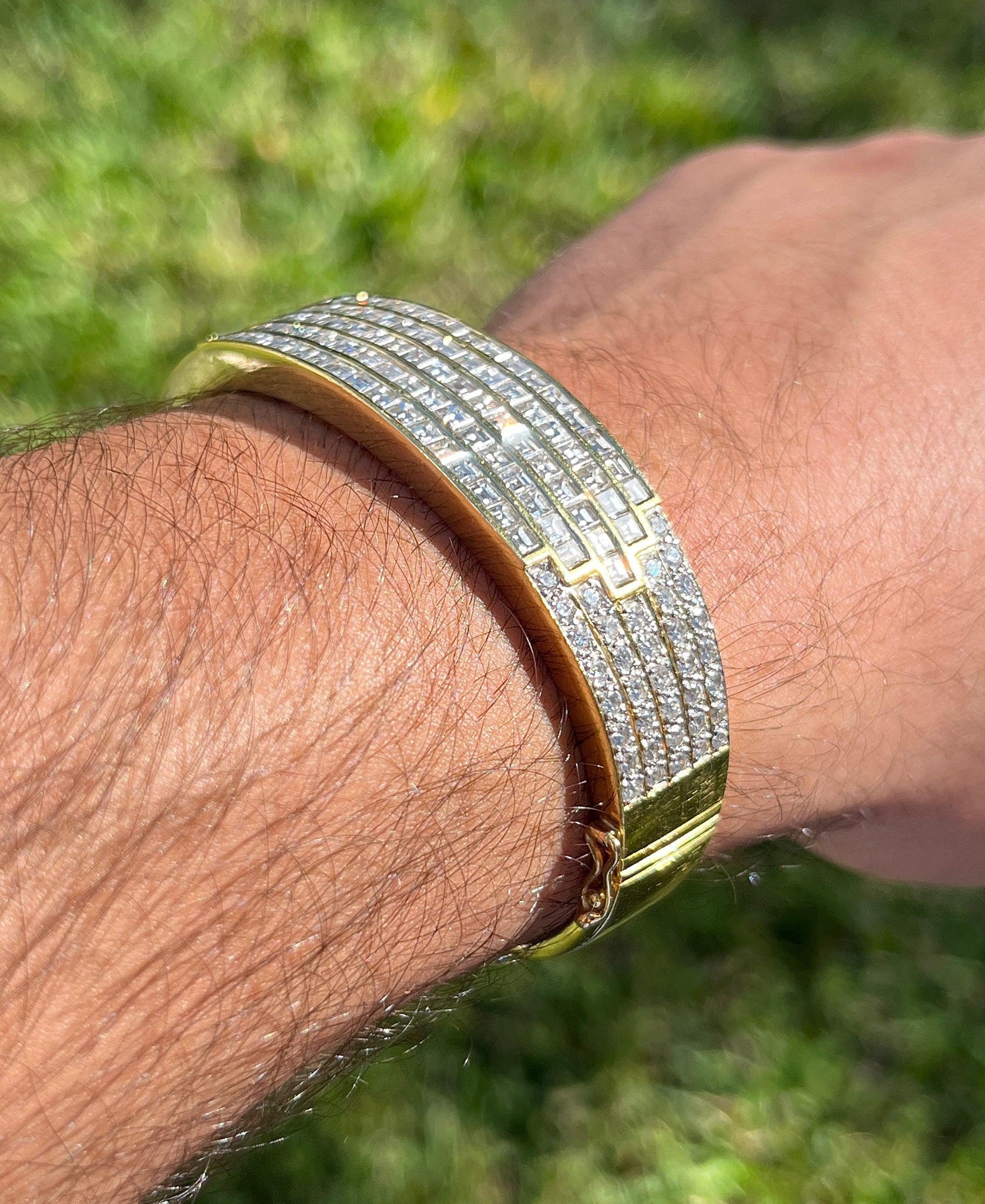 10 Carat TW Diamond Encrusted Multi Row Bangle Bracelet in 18K Yellow Gold-Bracelets-ASSAY