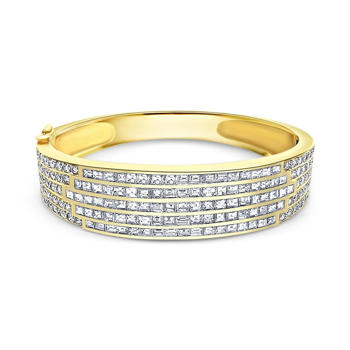 10 Carat TW Diamond Encrusted Multi Row Bangle Bracelet in 18K Yellow Gold-Bracelet-ASSAY