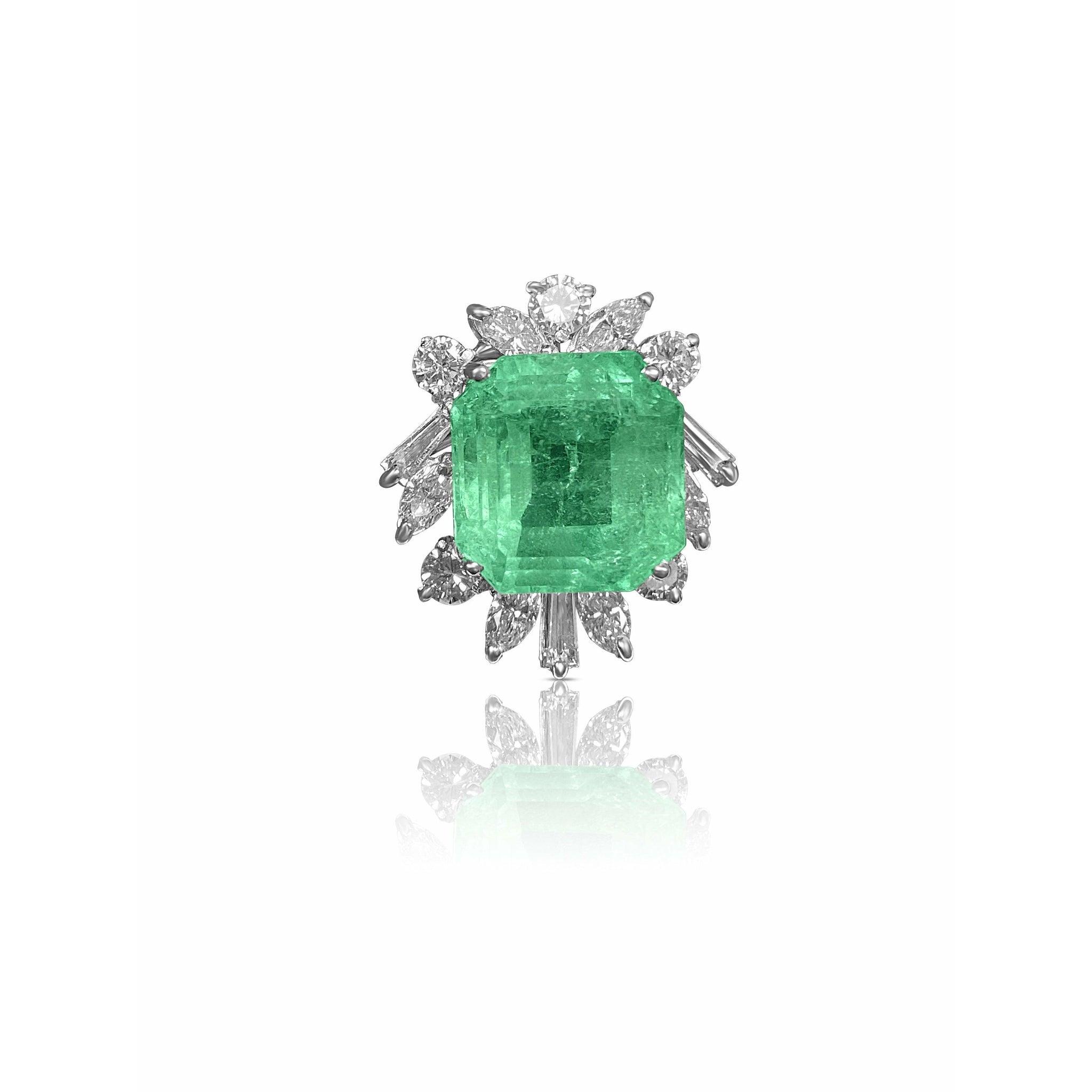 11.54 carat Colombian Emerald and Baguette Diamond Pendant in Platinum - ASSAY