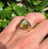 12 Carat Chrysoberyl Cats Eye Mens Ring With Baguette Diamond Sides in 18K Gold-Rings-ASSAY