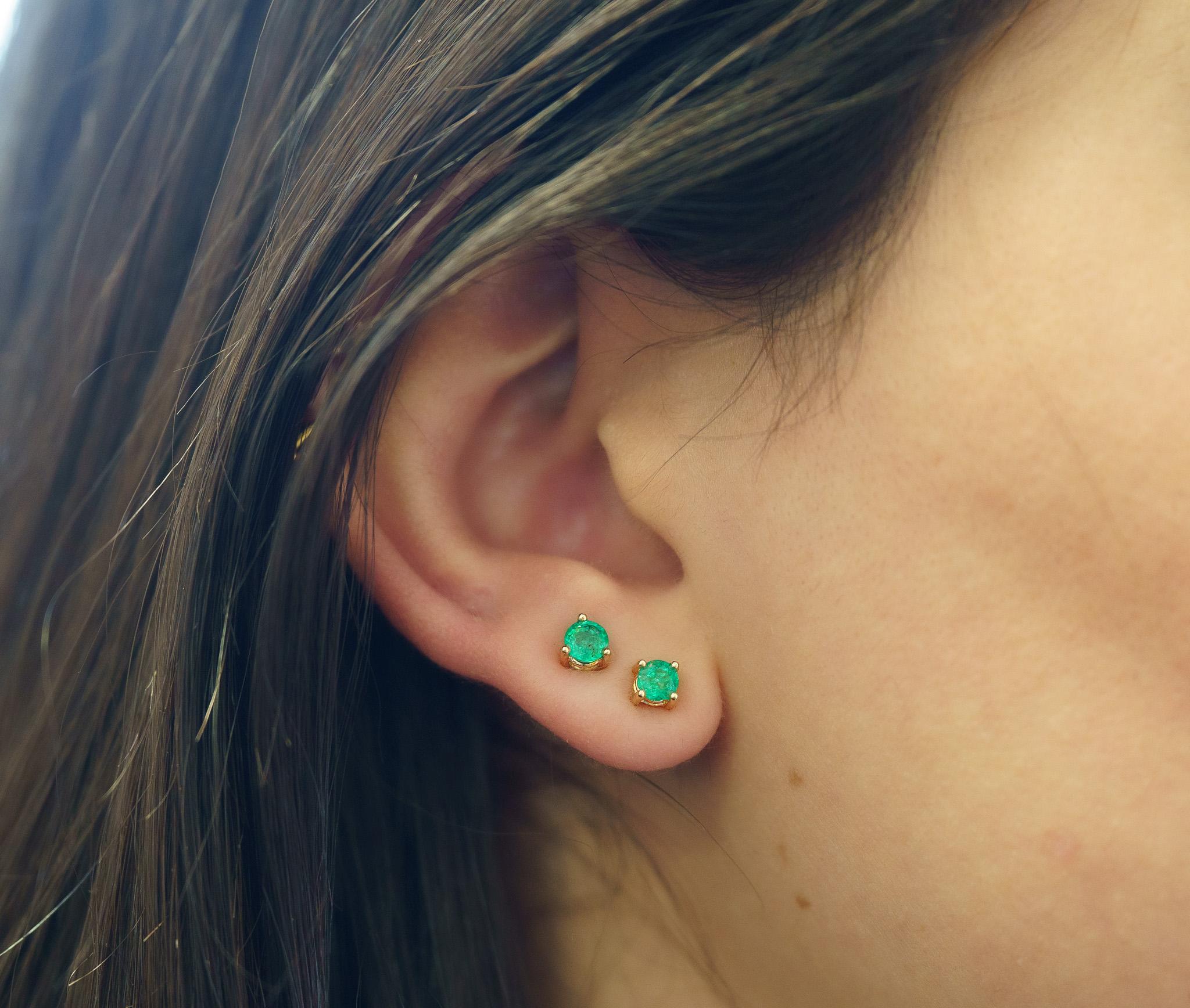 1/2 Carat Natural Emerald 4mm 4-Prong 14K Gold Stud Earrings