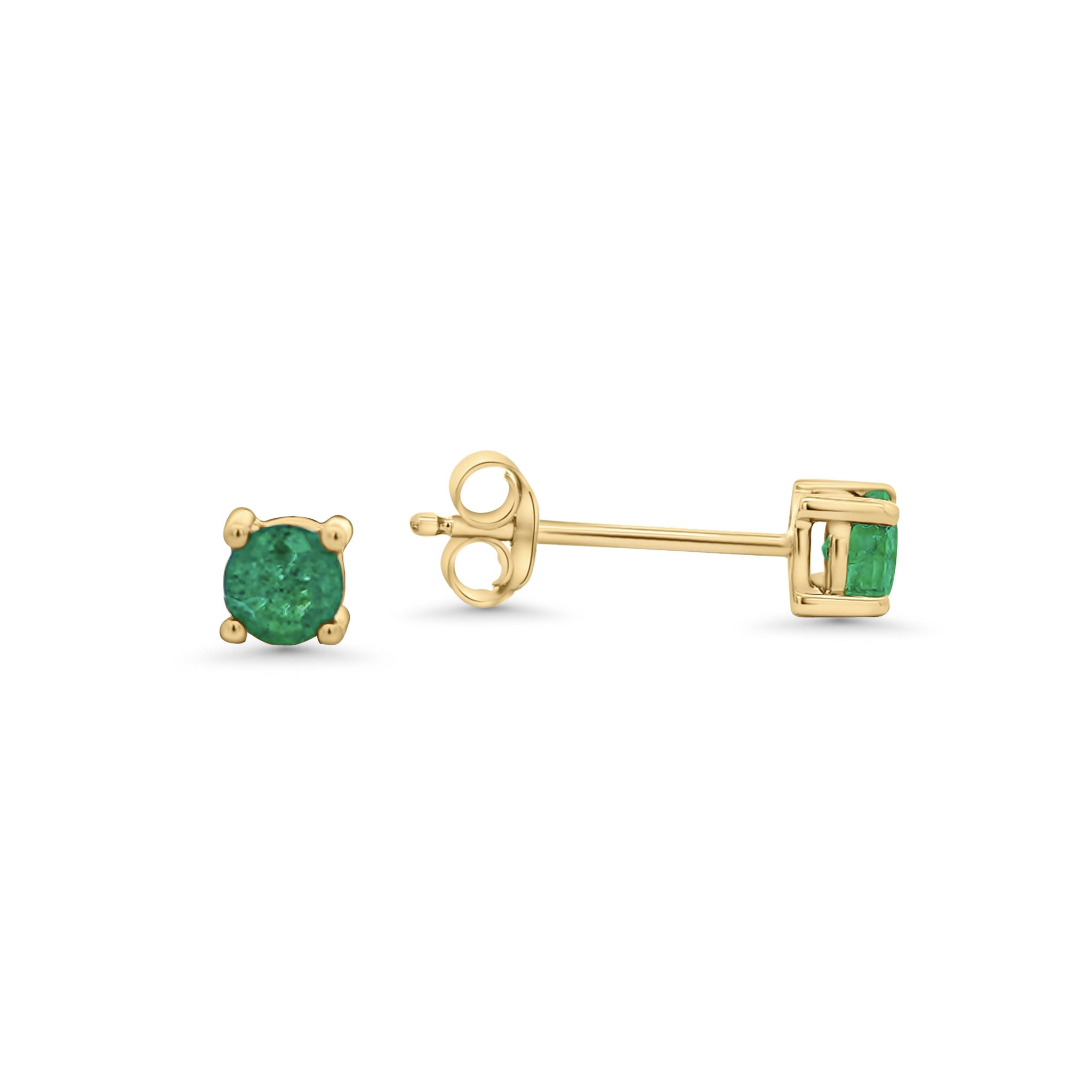 1/2 Carat Natural Emerald 4mm 4-Prong 14K Gold Stud Earrings