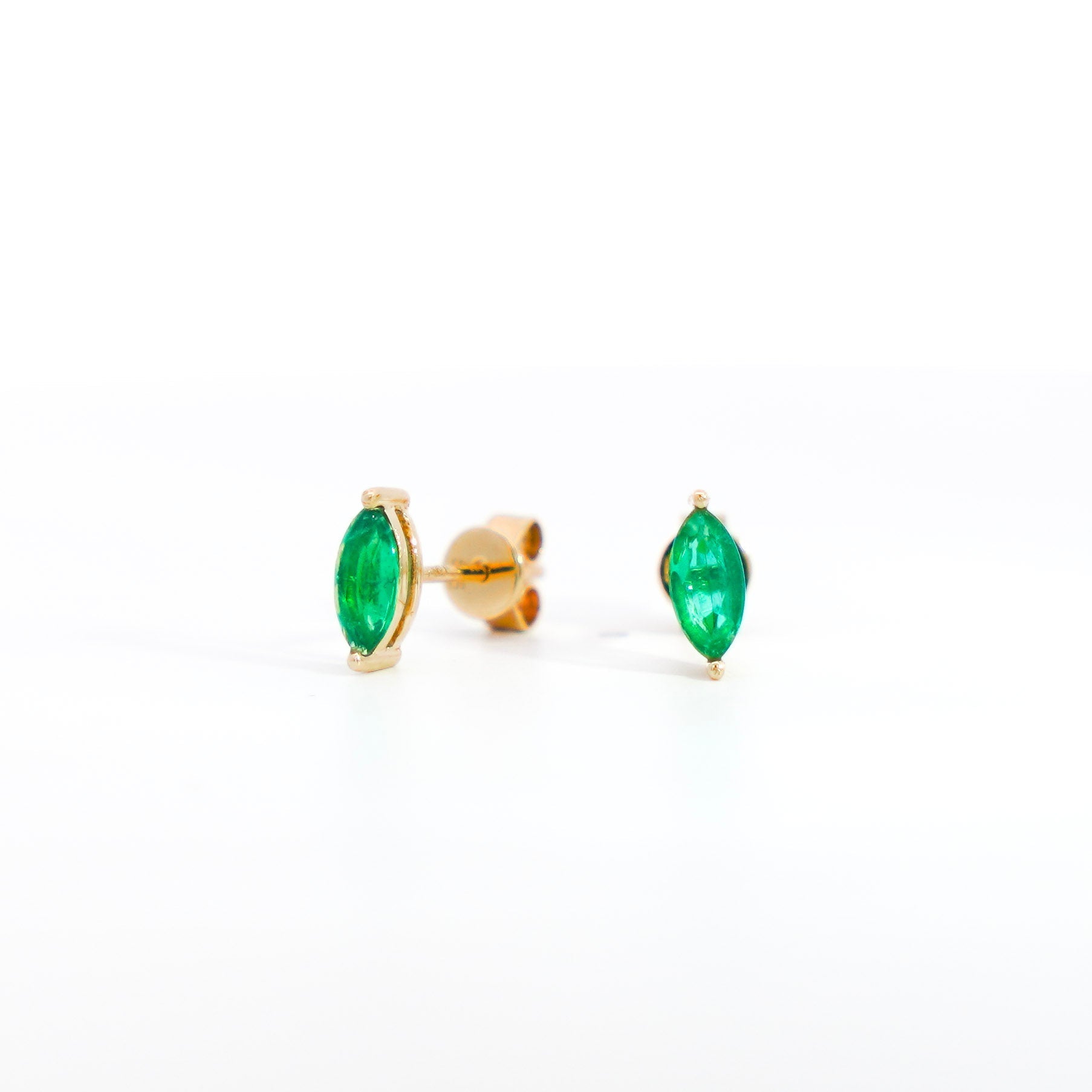 2 Carat Natural Emerald Marquise Cut 8MM Stud Earring in 14K Solid Gold-Earrings-ASSAY