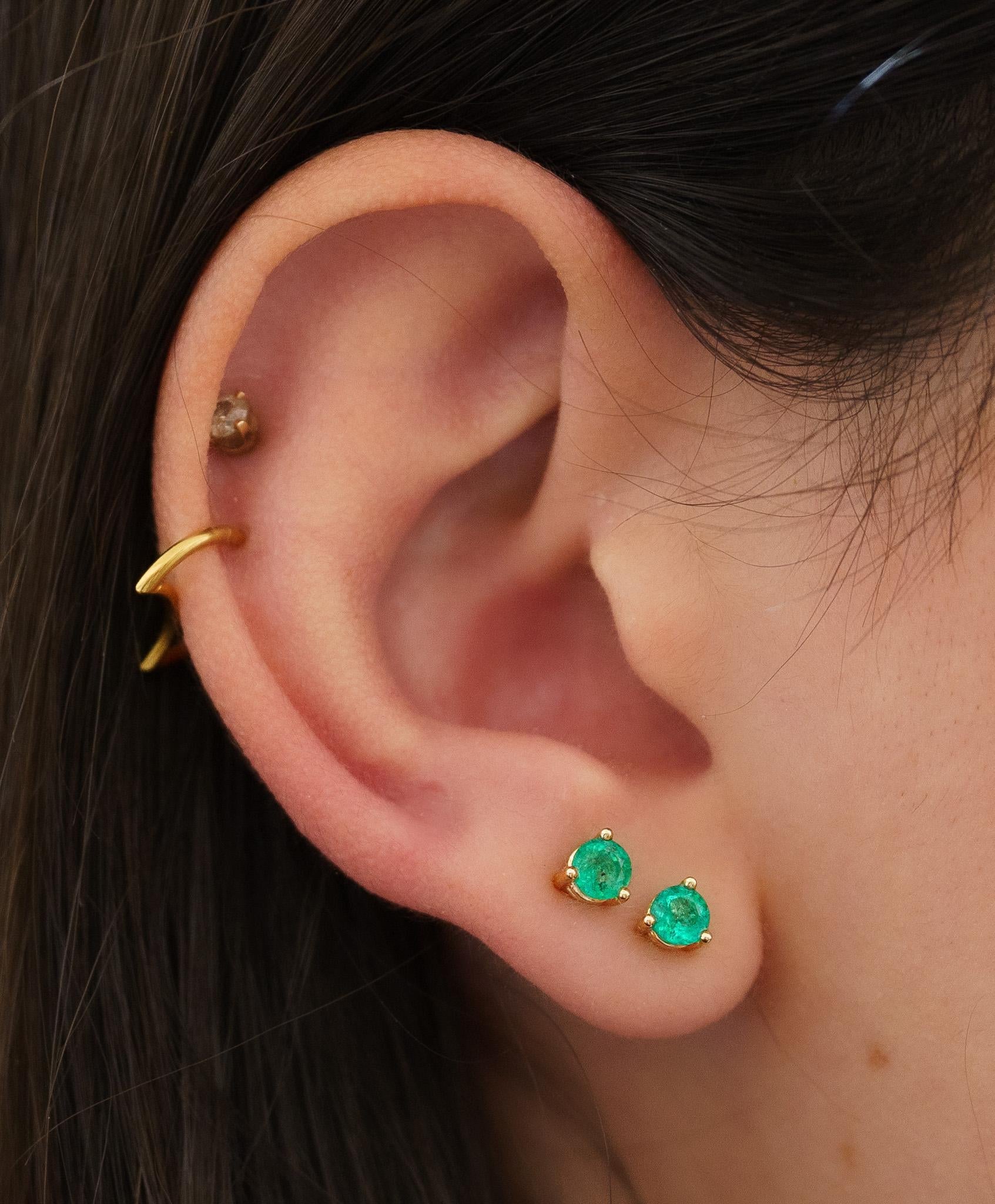 2 Carat Natural Emerald Round 4mm 3-Prong 14K Gold Stud Earrings