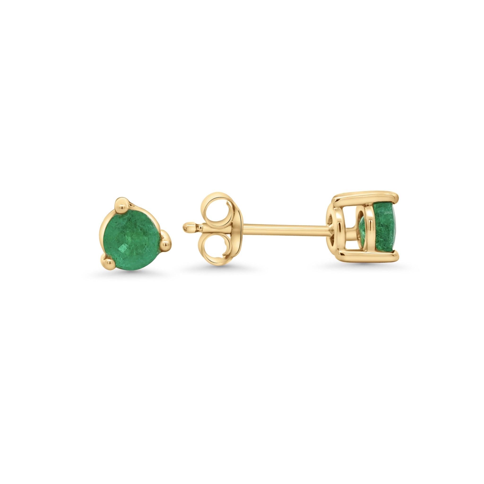 1/2 Carat Natural Emerald Round 4mm 3-Prong 14K Gold Stud Earrings