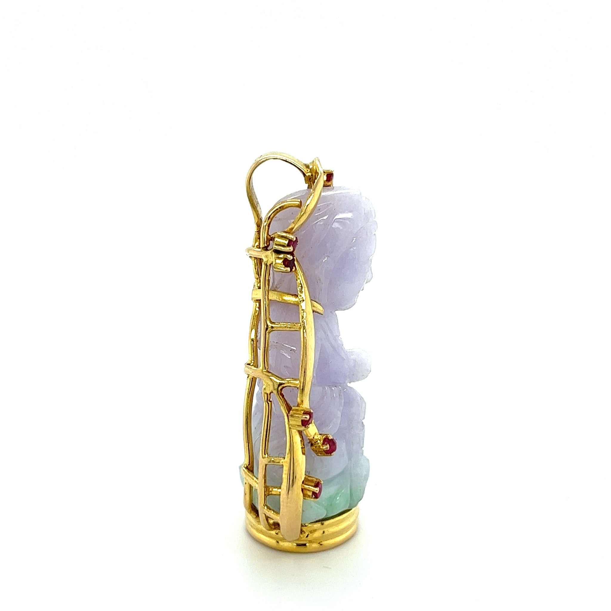 14K Gold Carved Lavender Jade Buddha Pendant Necklace-Necklaces-ASSAY