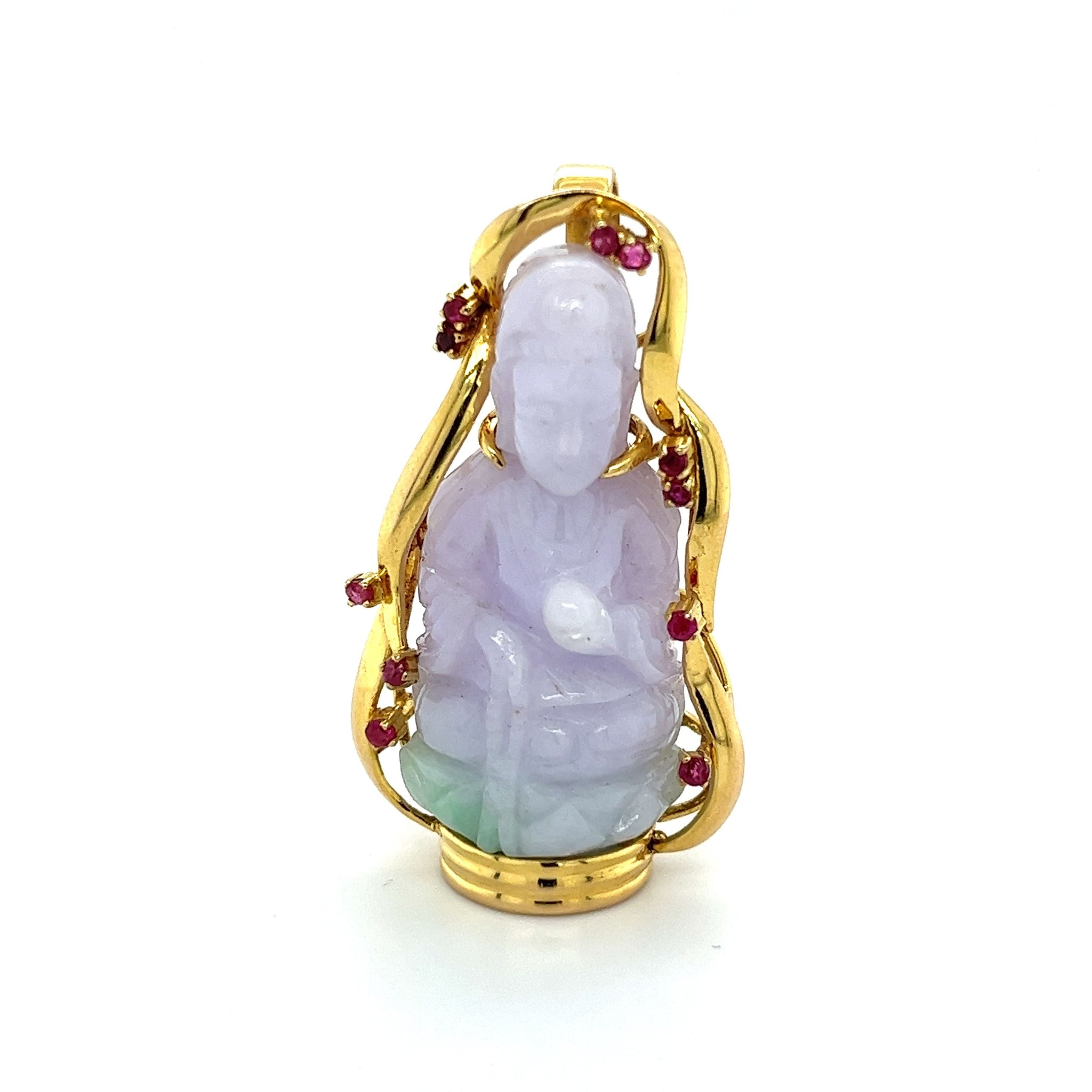 Jewelmak Lavender Jade 14k Gold Disc Pendant Necklace