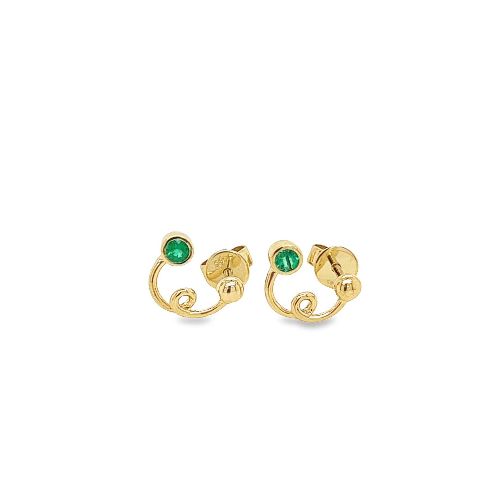 14K Gold Round Emerald Swirl Stud Earrings-emerald earrings-ASSAY