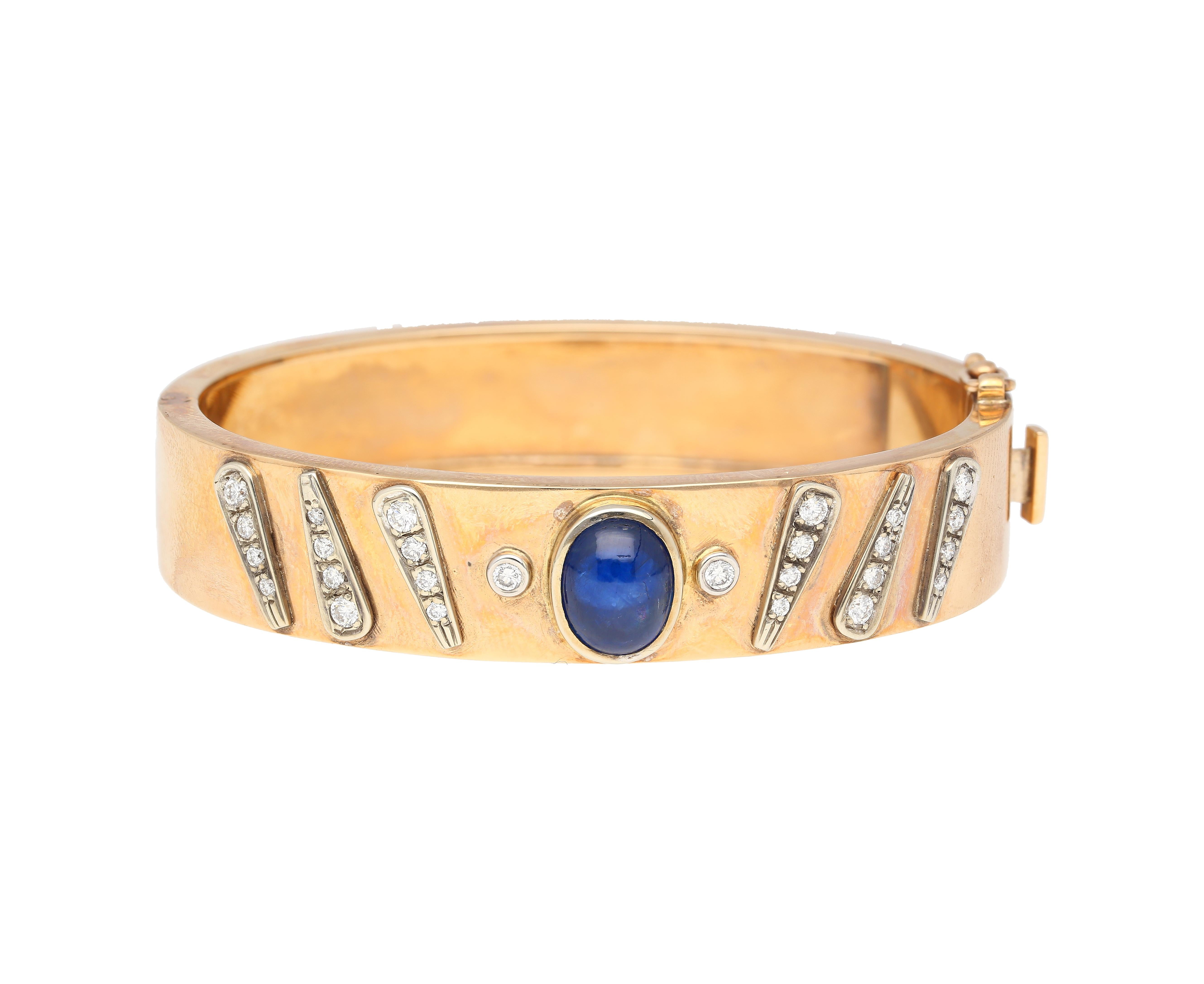 14K Rose Gold Backrach Signed Sapphire and Diamond Bangle Bracelet