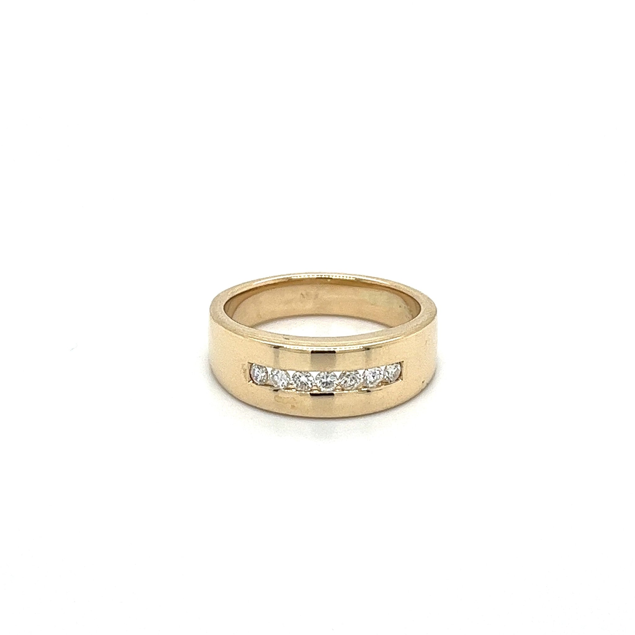 14K Solid Gold Channel Set Single Line Round Cut Diamond 6.5MM Band Ring-Rings-ASSAY