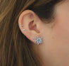 14K White Gold Flower Motif Blue and White Diamond Stud Earrings-Earrings-ASSAY