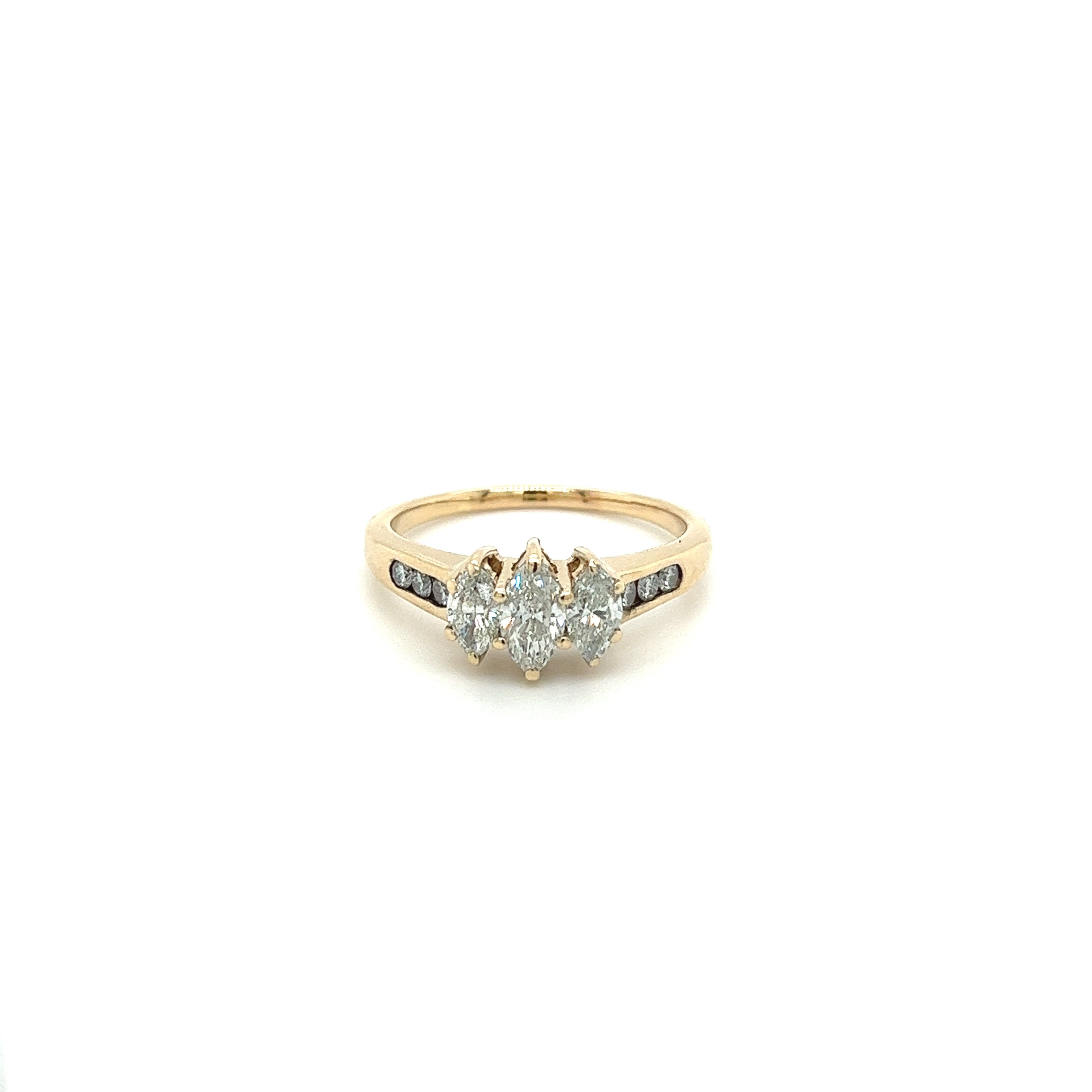 14K Yellow Gold and Marquise Cut Natural Diamond 3 Stone Ring-Rings-ASSAY