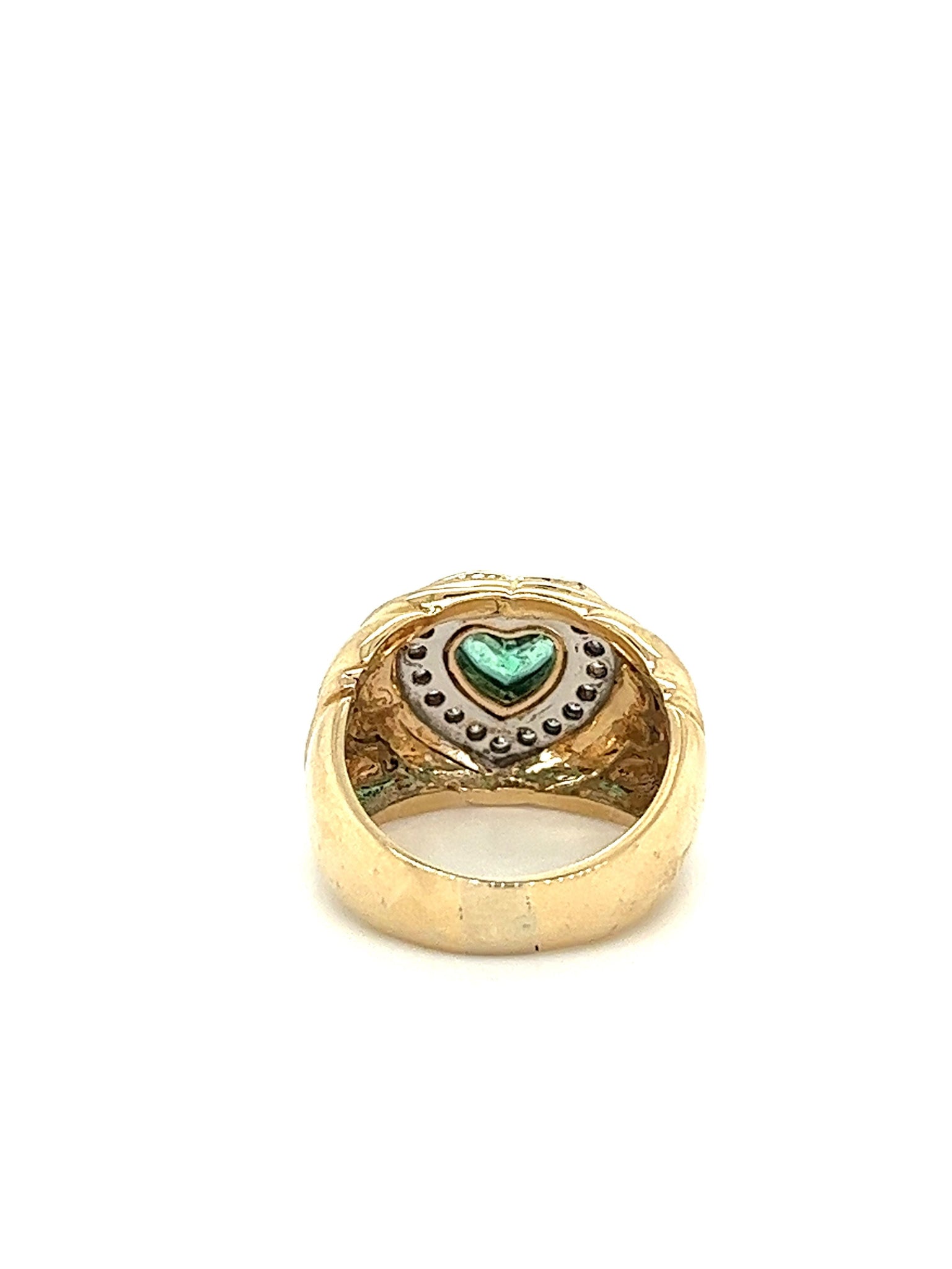 14k Solid Gold Heart Shape Emerald and Diamond Pinky Ring