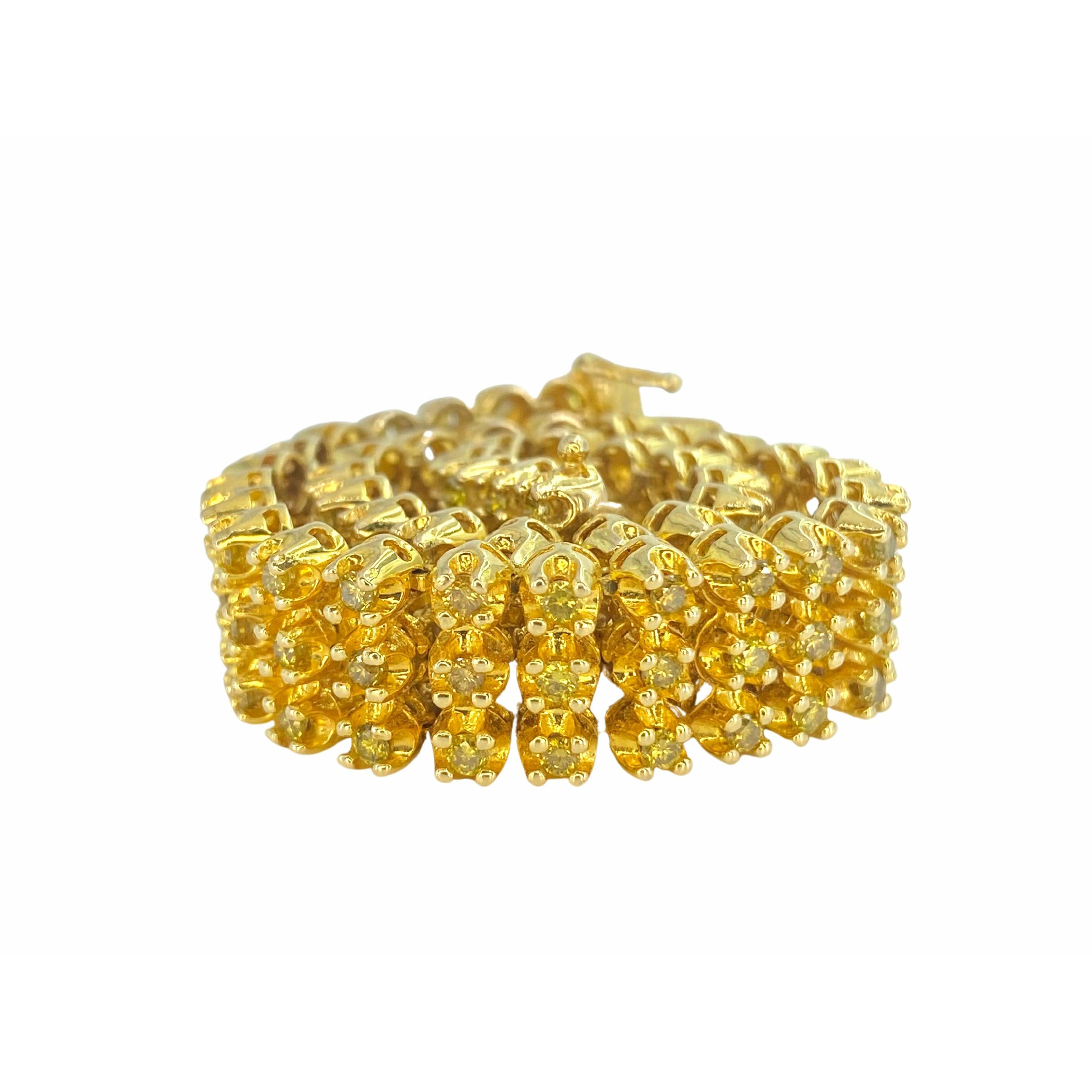 14k Solid Gold Natural Yellow Diamond Link Bracelet - 7 inch long - 12mm width - ASSAY