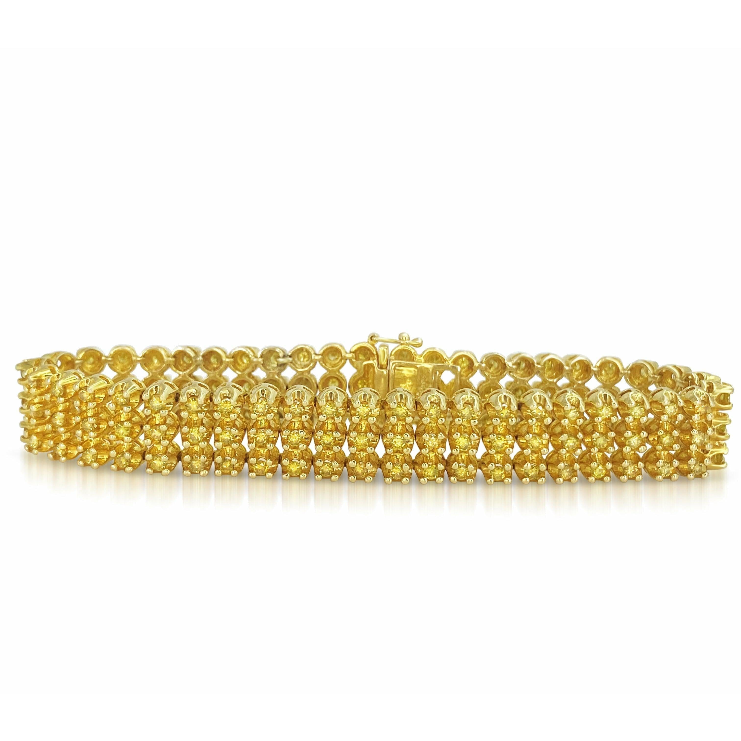 14k Solid Gold Natural Yellow Diamond Link Bracelet - 7 inch long - 12mm width - ASSAY