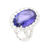 15.46 Carat Oval Cut Fine Tanzanite and Diamond Halo Ring in 18k White Gold With Split Shank Setting-Rings-ASSAY