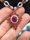 15.66 Carat Ruby & 3.17 Carat Diamond Cross Pendant Necklace in 18K Solid Gold-Necklace-ASSAY