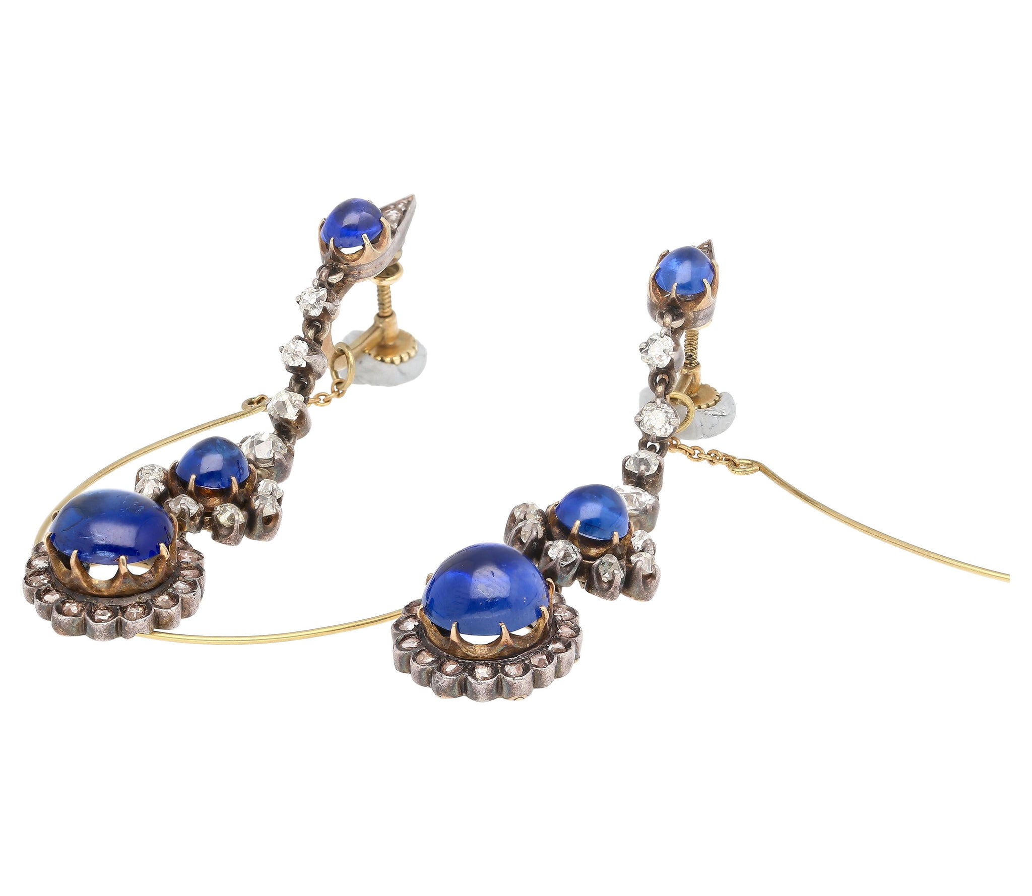 ~16 Carat Cabochon Cut Burma Sapphire AGL Certified and Diamond 14K Earrings