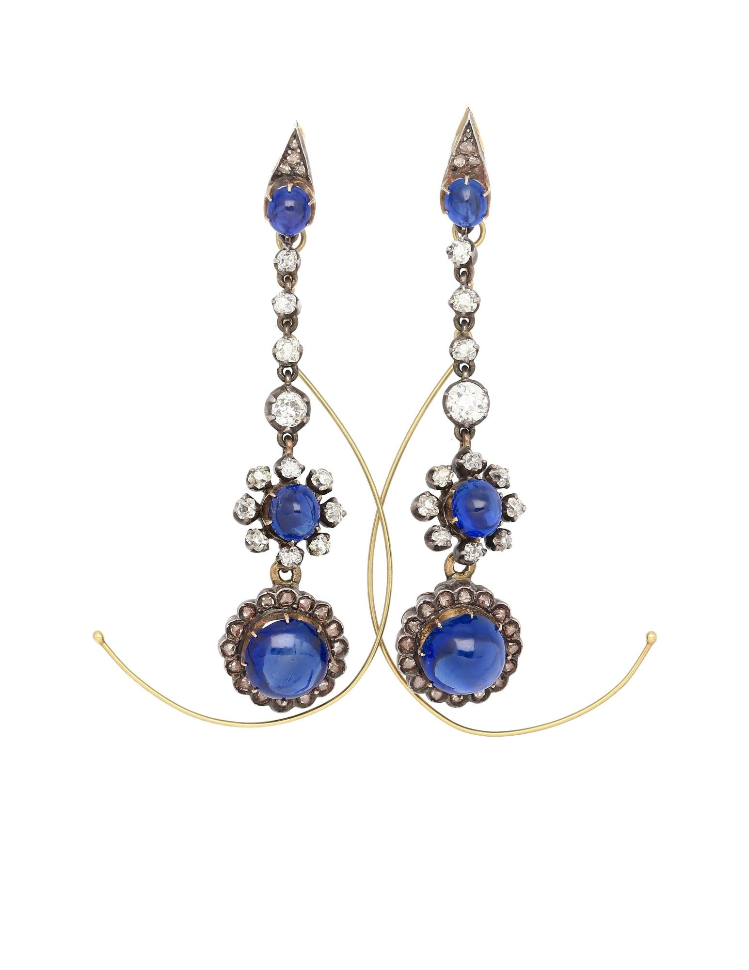 ~16 Carat Cabochon Cut Burma Sapphire AGL Certified and Diamond 14K Earrings