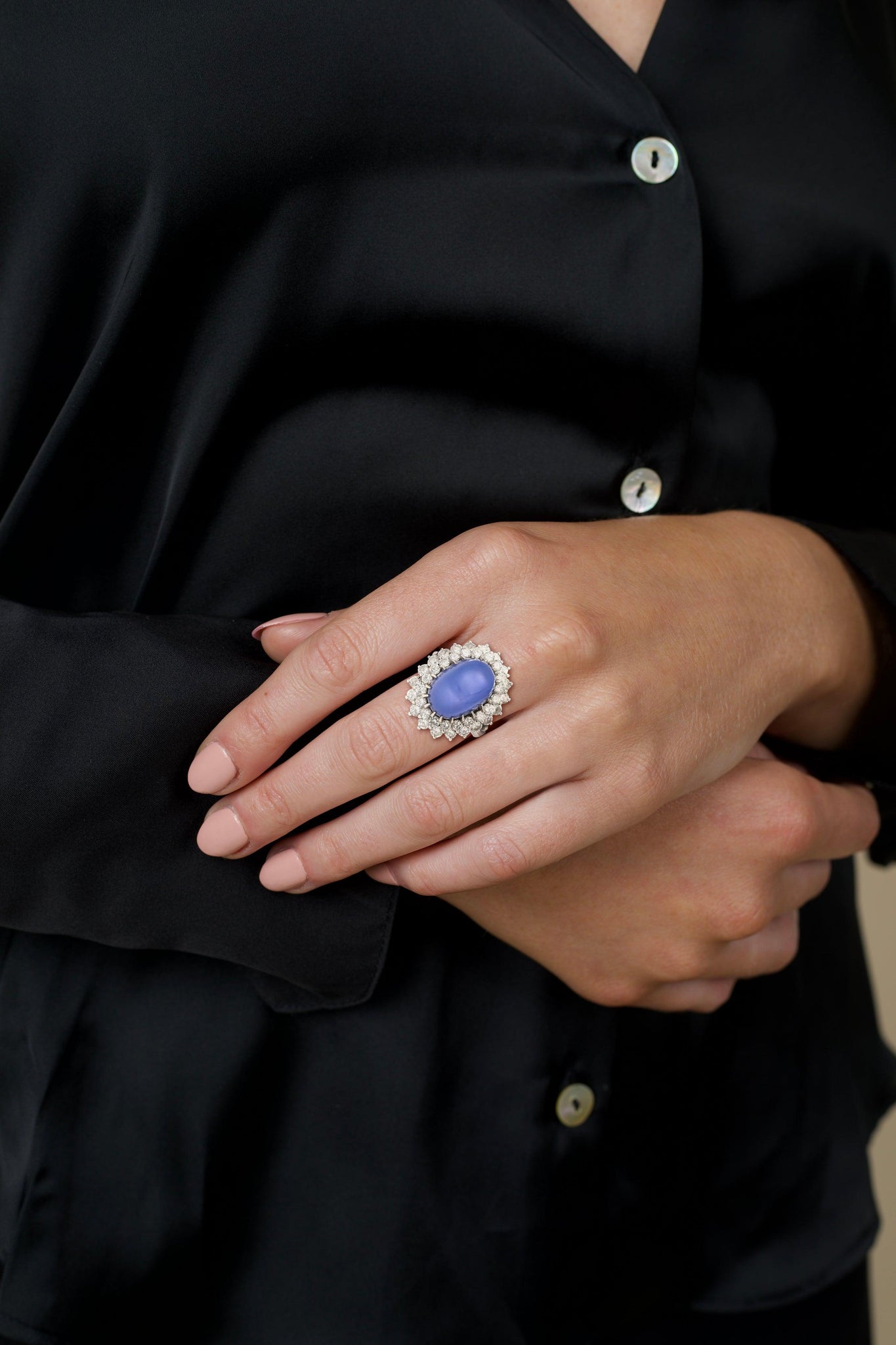 16 30 Carat No Heat Lavender Blue Star Sapphire in Platinum and 18K Ring Rings