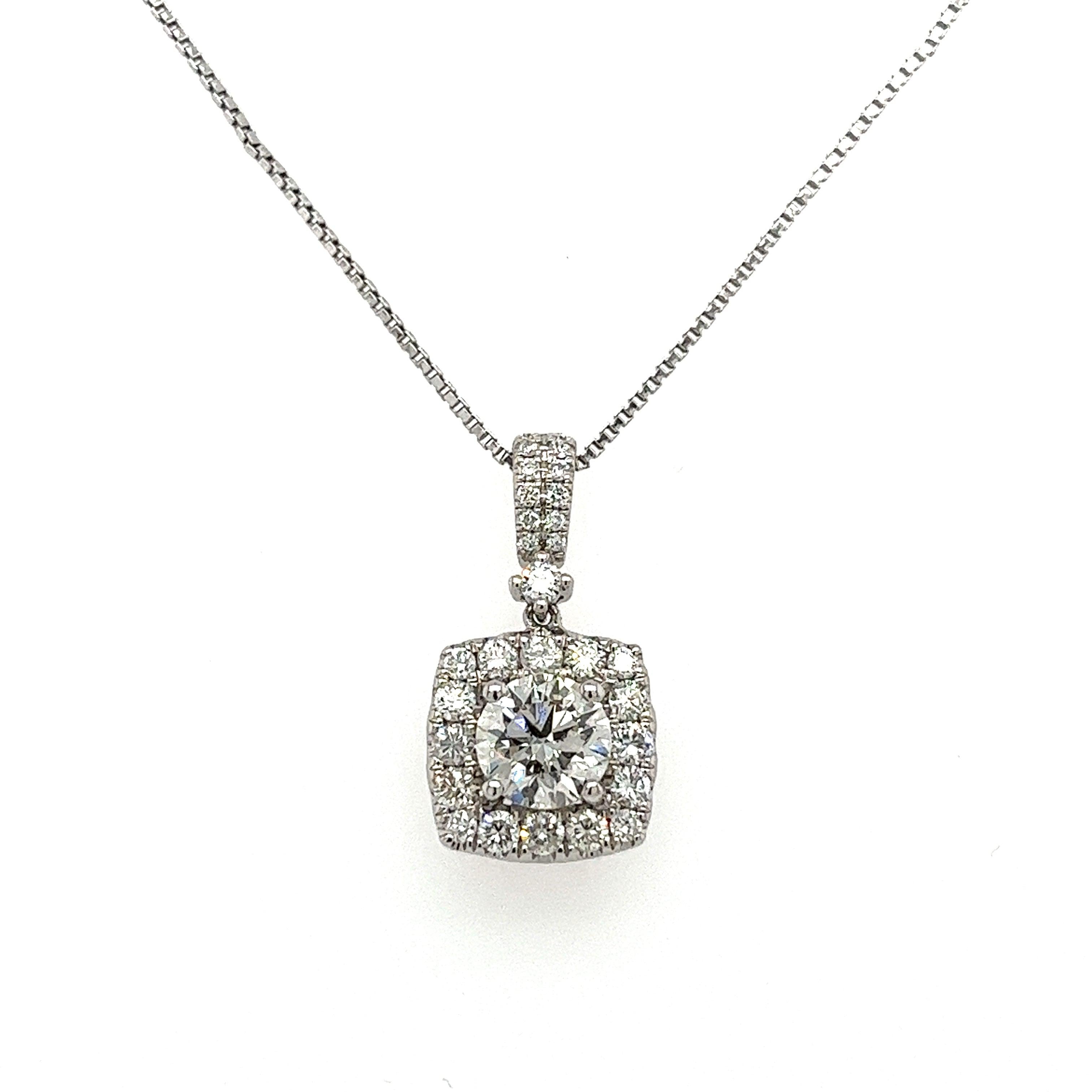 18K Gold 1CT Round Lab Grown Diamond Pendant Necklace With Diamond Halo-Necklaces-ASSAY