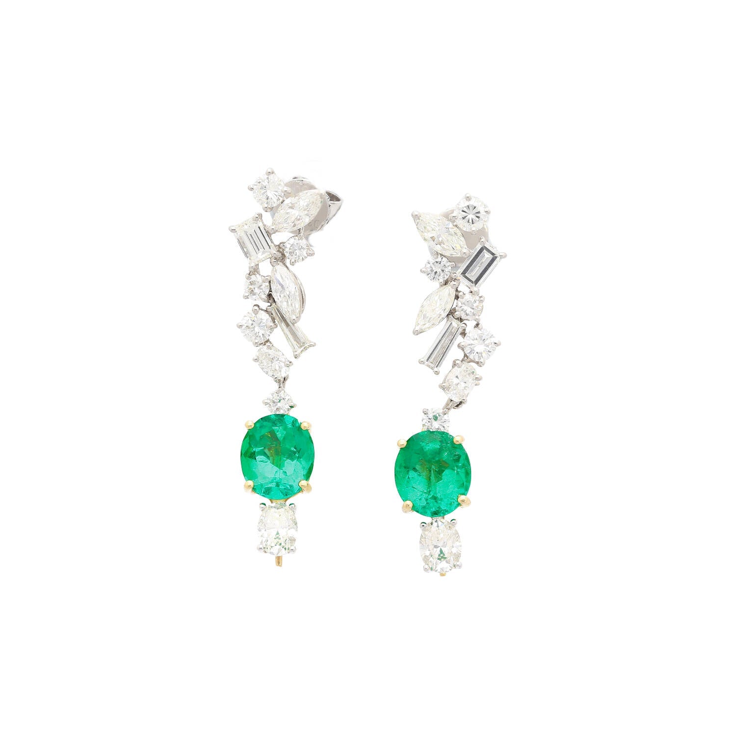 18K Gold Natural Colombian Emerald and Diamond Detachable Drop Earrings-Earrings-ASSAY